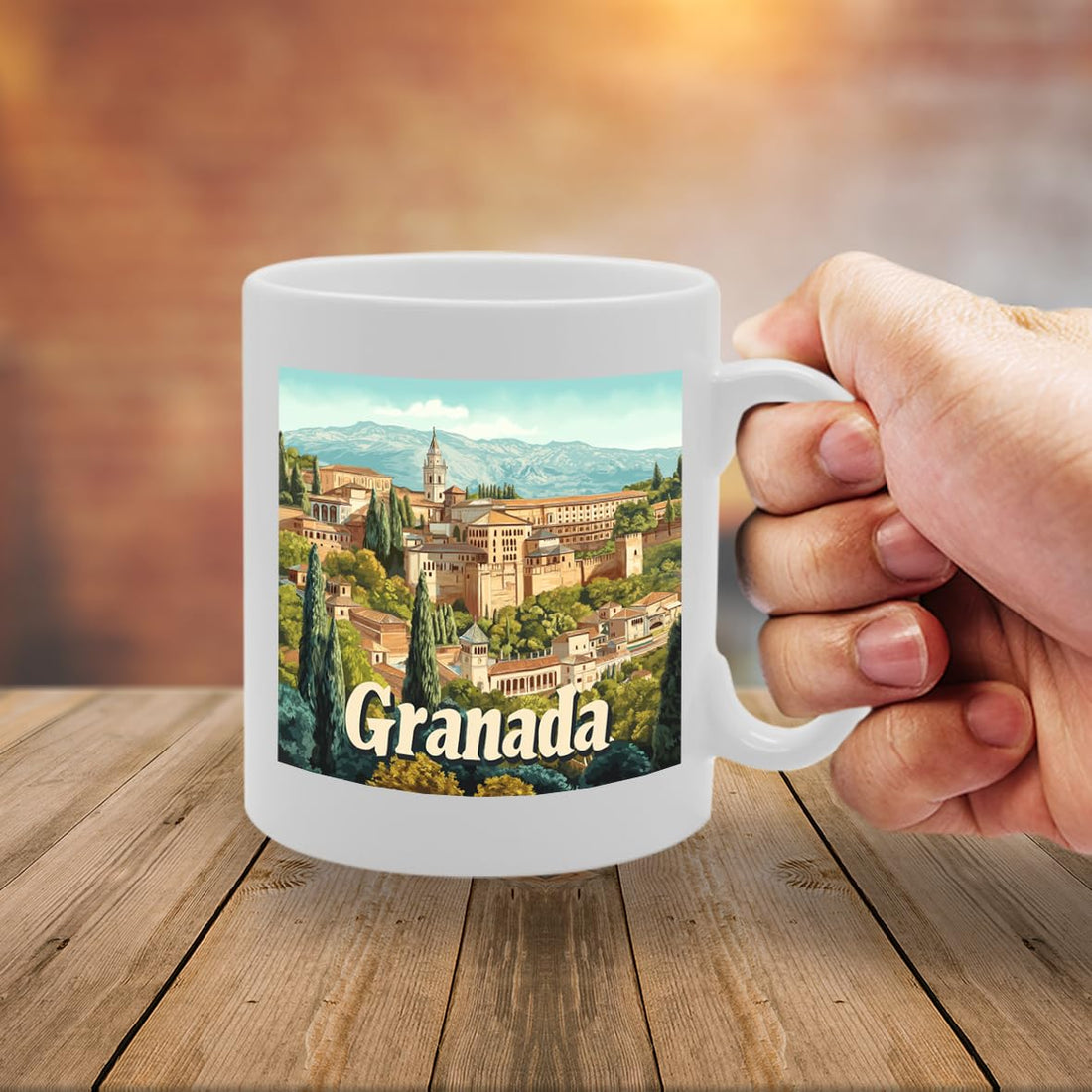 11Oz Dishwasher-Safe Ceramic  Featuring Popular Cities & Capitals From Europe And Around The World (Granada) - Funny Printed Coffee Mug - Great Gift Idea