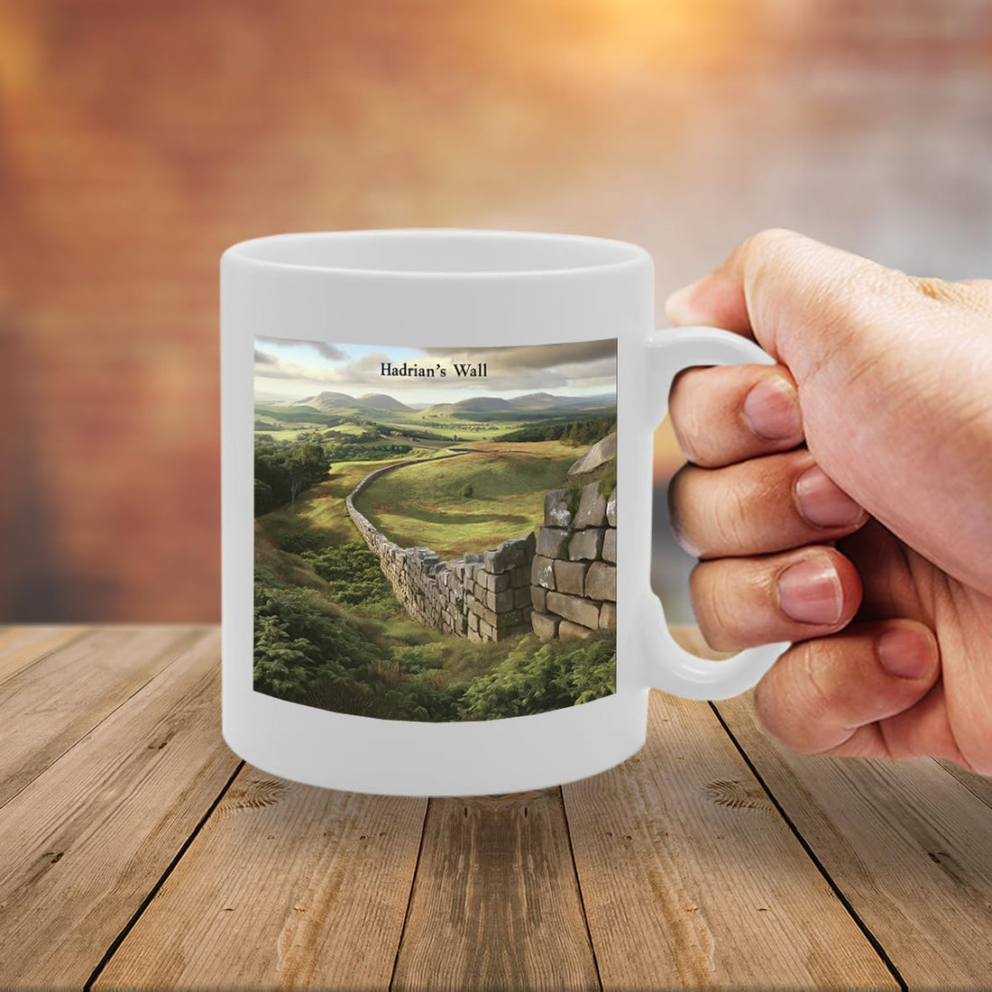 Printed Coffee Ceramic  Featuring Cities And Landmarks In United Kingdom (Hadrian'S Wall) - Funny Printed Coffee Mug - Great Gift Idea