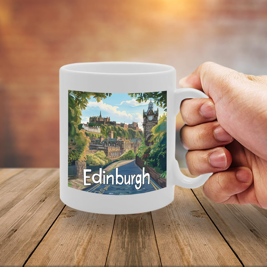 Printed Coffee Ceramic  Featuring Cities And Landmarks In United Kingdom (Edinburgh2) - Funny Printed Coffee Mug - Great Gift Idea