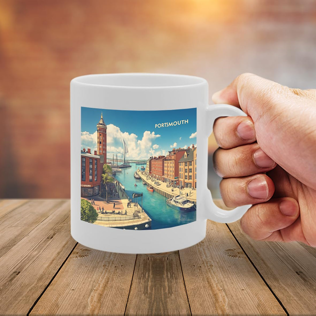 Printed Coffee Ceramic  Featuring Cities And Landmarks In United Kingdom (Portsmouth) - Funny Printed Coffee Mug - Great Gift Idea