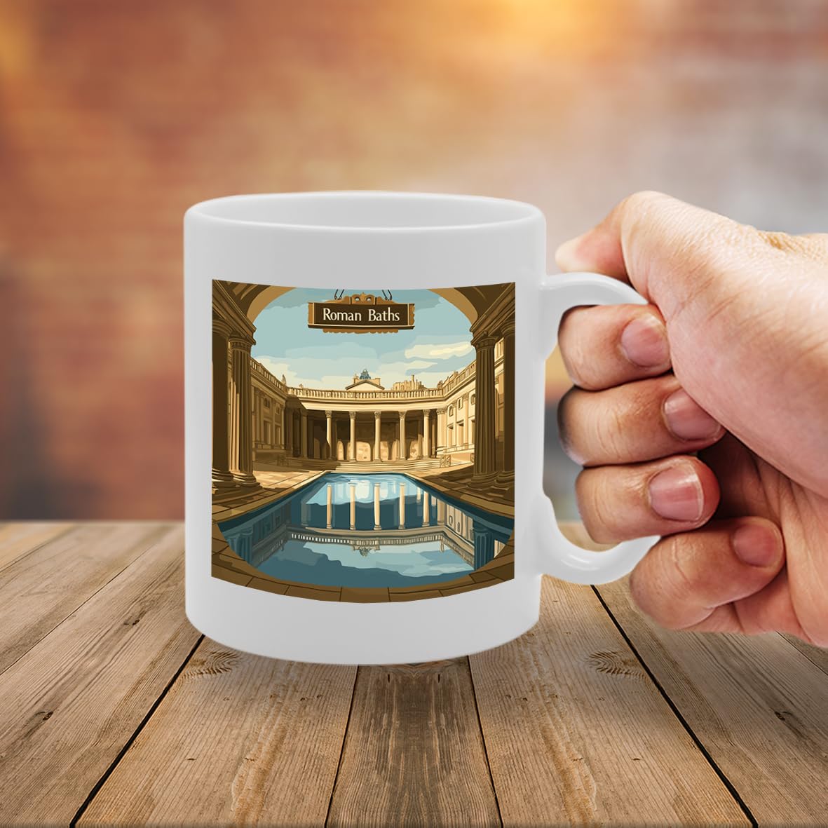 Printed Coffee Ceramic  Featuring Cities And Landmarks In United Kingdom (Bath Roman Baths) - Funny Printed Coffee Mug - Great Gift Idea