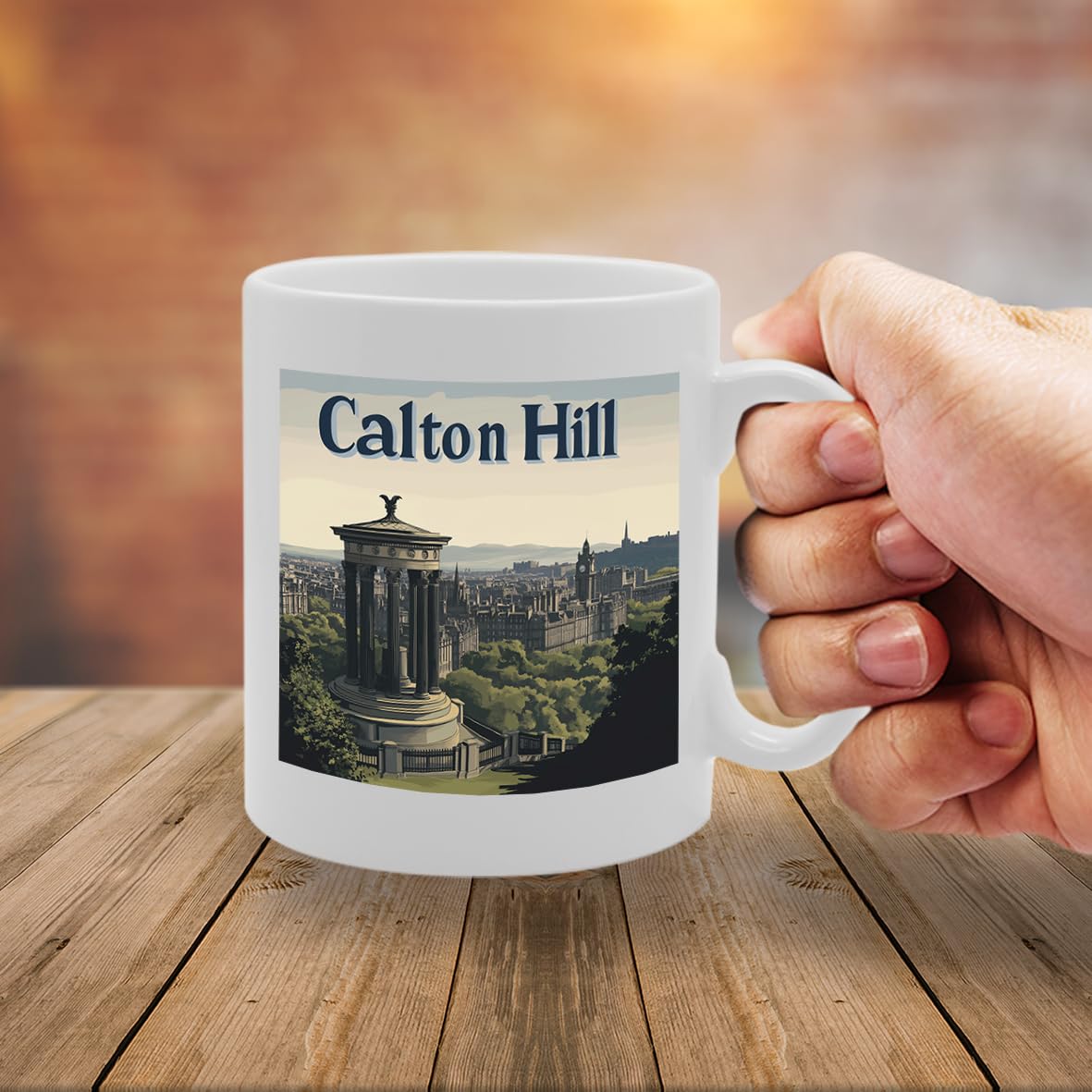 Printed Coffee Ceramic  Featuring Cities And Landmarks In United Kingdom (Calton Hill) - Funny Printed Coffee Mug - Great Gift Idea