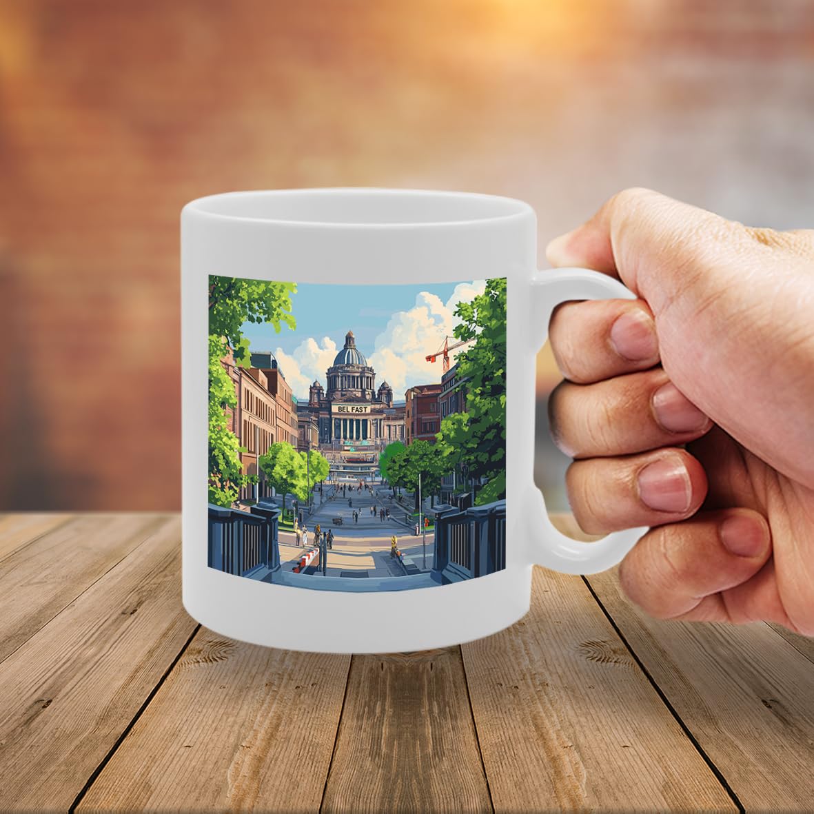 Printed Coffee Ceramic  Featuring Cities And Landmarks In United Kingdom (Belfast) - Funny Printed Coffee Mug - Great Gift Idea