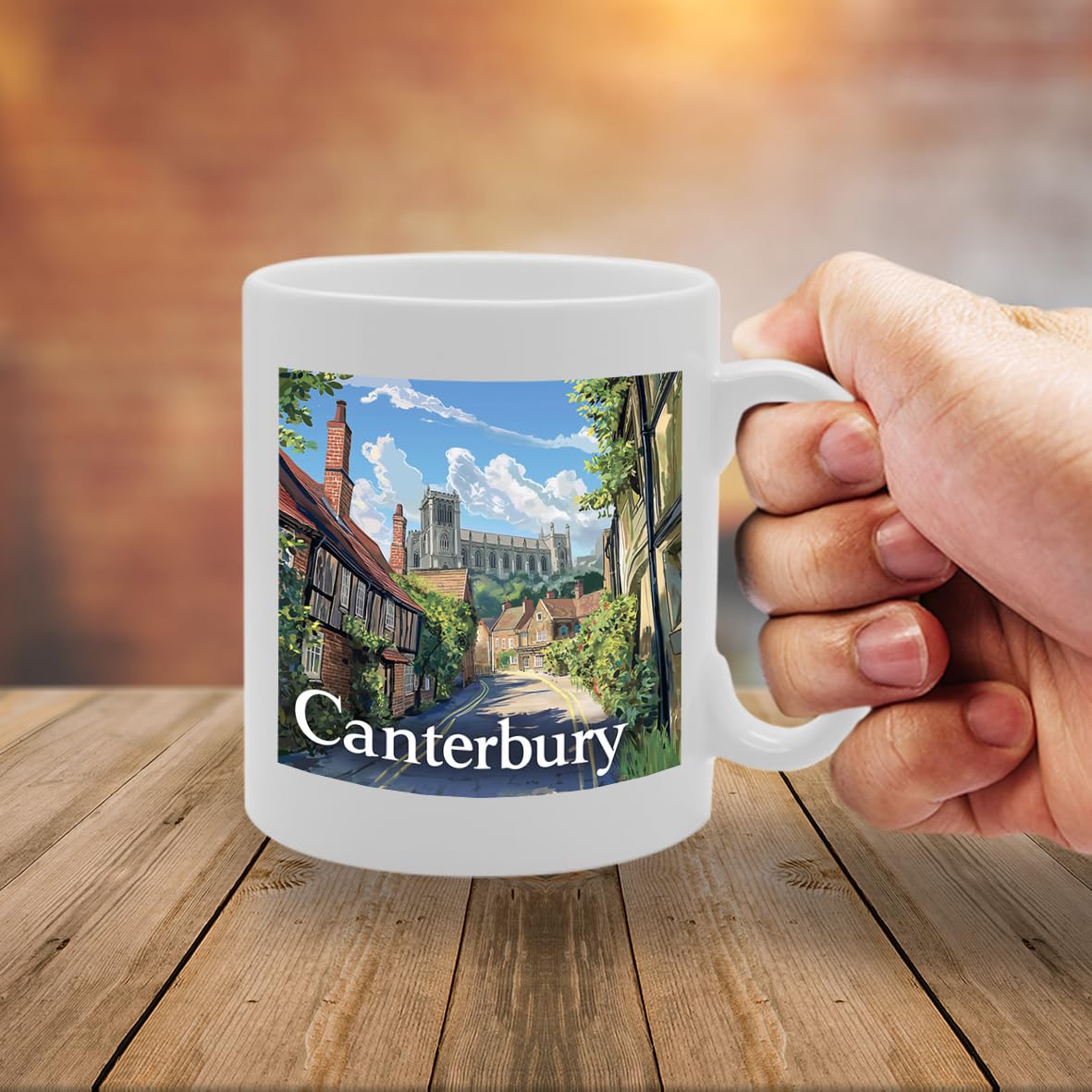 Printed Coffee Ceramic  Featuring Cities And Landmarks In United Kingdom (Canterbury) - Funny Printed Coffee Mug - Great Gift Idea