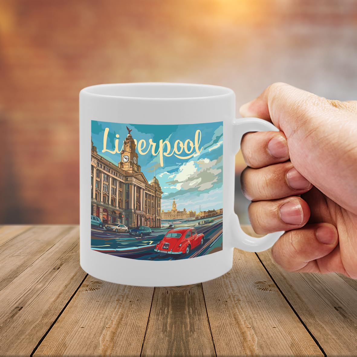 Printed Coffee Ceramic  Featuring Cities And Landmarks In United Kingdom (Liverpool) - Funny Printed Coffee Mug - Great Gift Idea