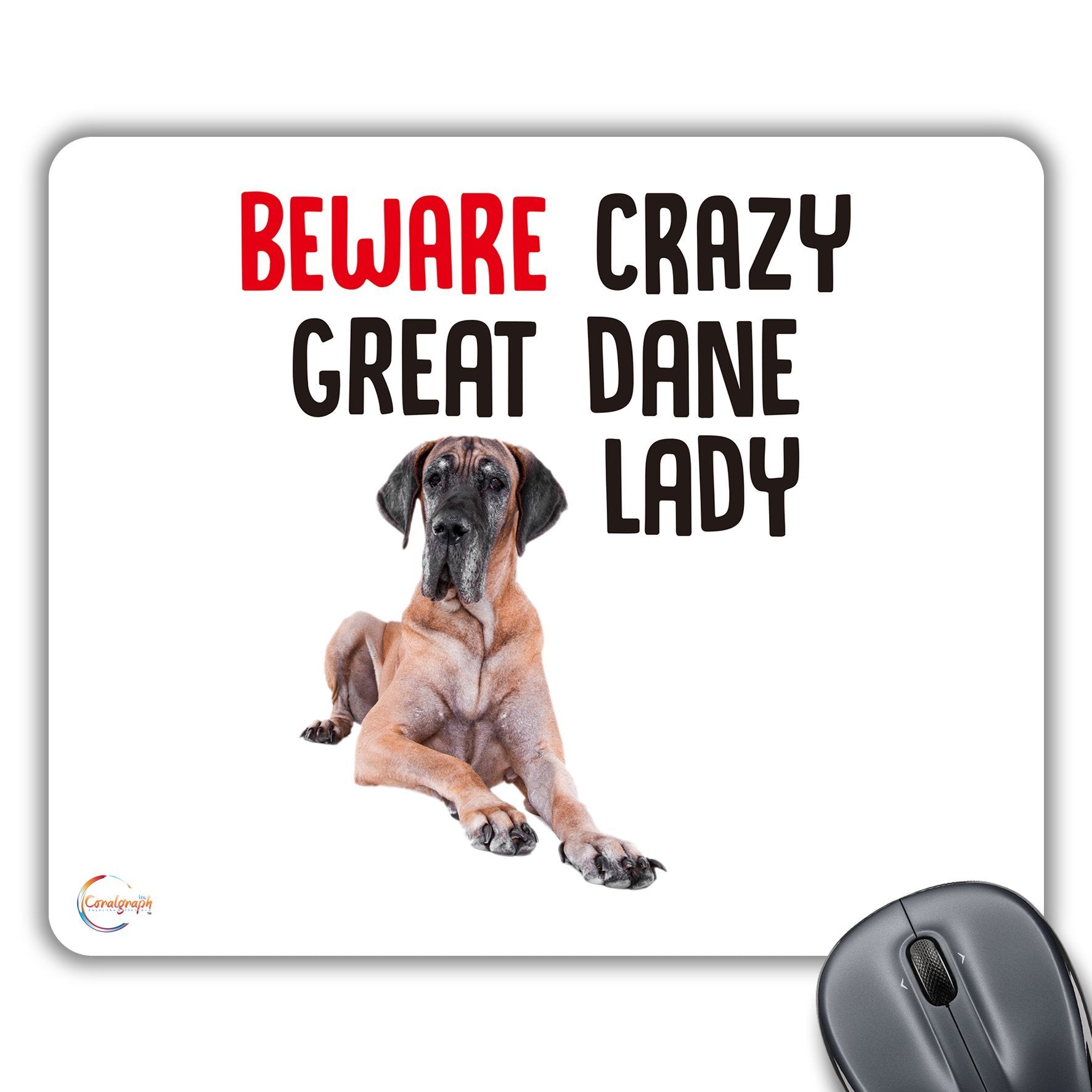 CP565 Beware Crazy Great Dane Lady Novelty Gift Printed PC Laptop Computer Mouse Mat Pad