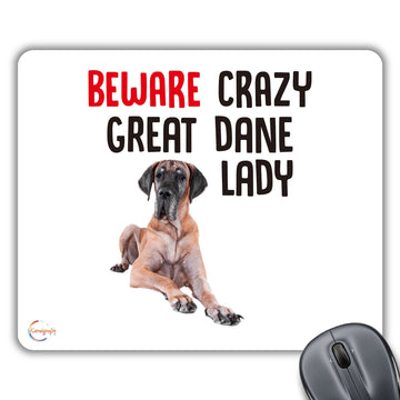 CP565 Beware Crazy Great Dane Lady Novelty Gift Printed PC Laptop Computer Mouse Mat Pad