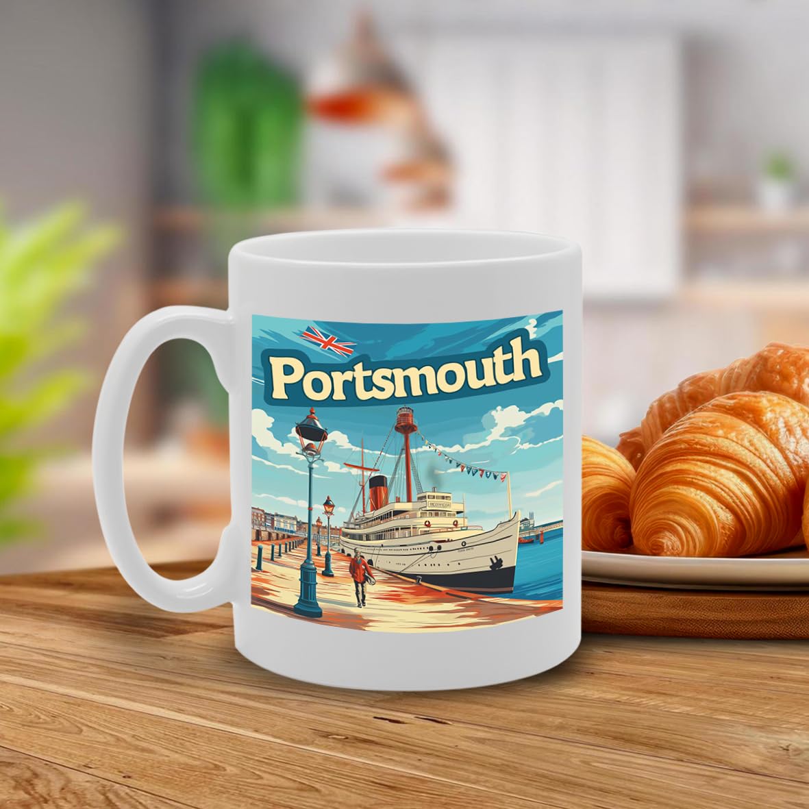 Printed Coffee Ceramic  Featuring Cities And Landmarks In United Kingdom (Portsmouth) - Funny Printed Coffee Mug - Great Gift Idea