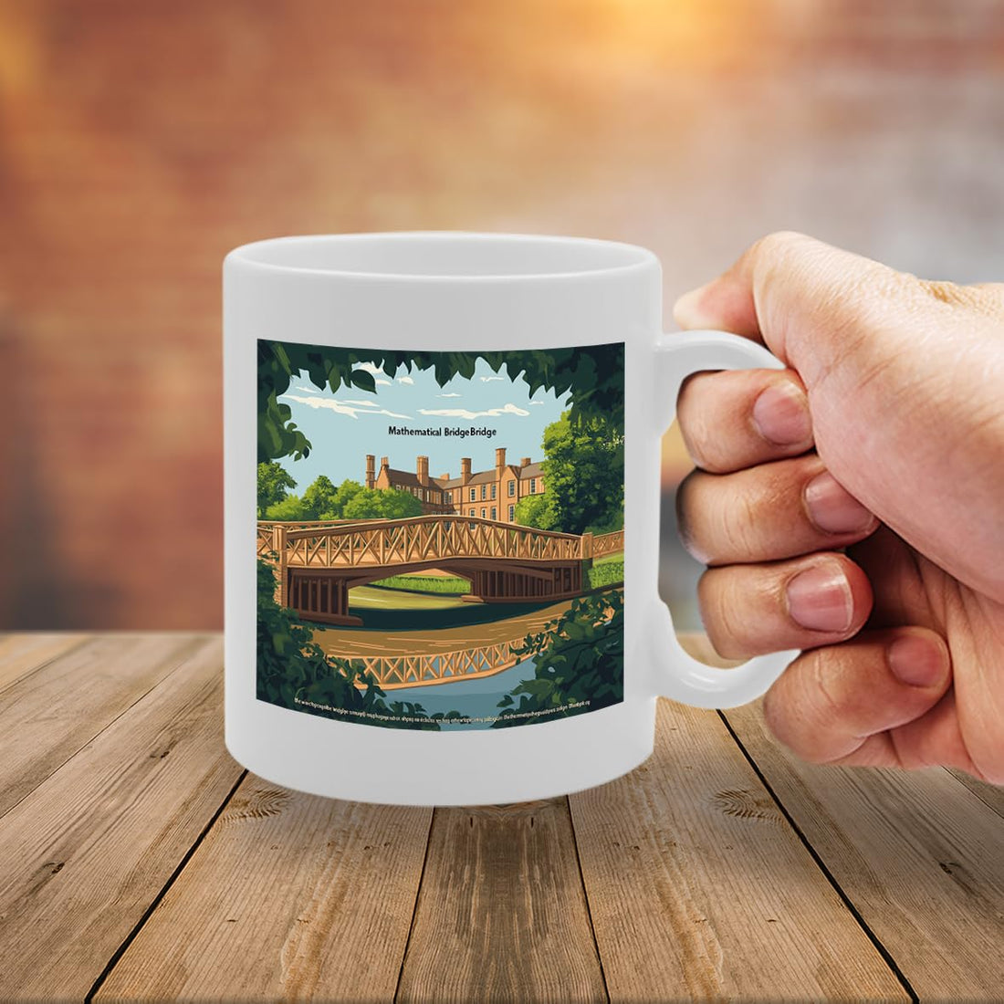 Printed Coffee Ceramic  Featuring Cities And Landmarks In United Kingdom (Cambridge Mathematical Bridge) - Funny Printed Coffee Mug - Great Gift Idea