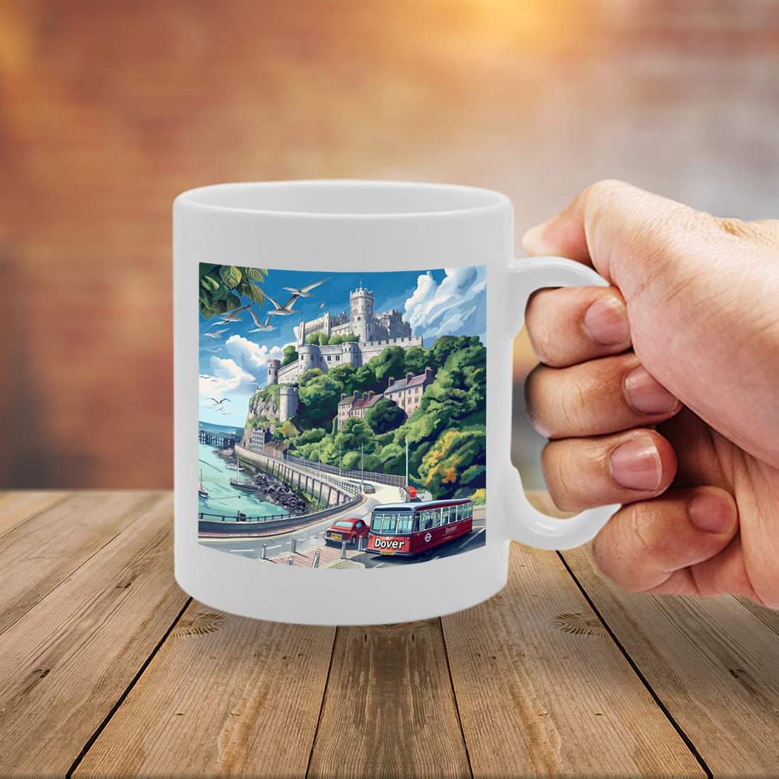 Printed Coffee Ceramic  Featuring Cities And Landmarks In United Kingdom (Dover) - Funny Printed Coffee Mug - Great Gift Idea