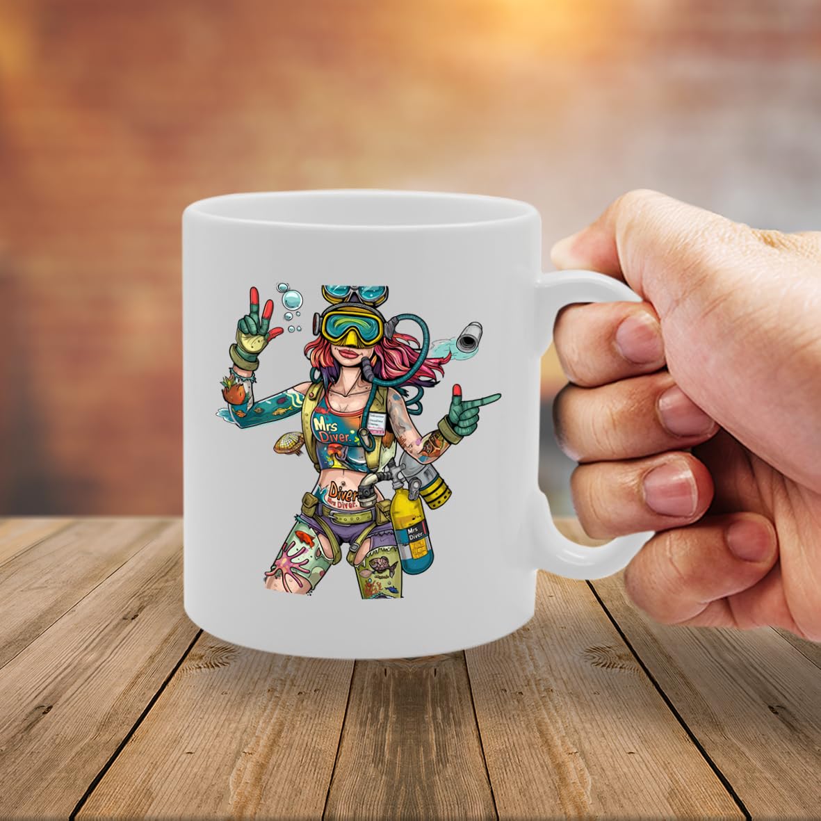 Mrs Diver  - For Female Divers, Scuba Enthusiasts, Underwater Explorers, Durable Ceramic, Dishwasher Safe, Premium Print Mg6091 - Funny Printed Coffee Mug - Great Gift Idea