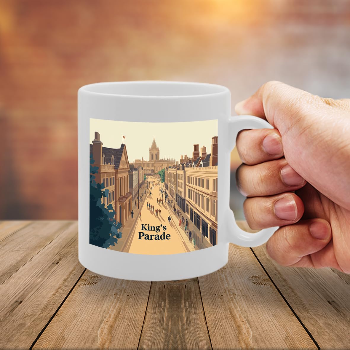 Printed Coffee Ceramic  Featuring Cities And Landmarks In United Kingdom (Cambridge Kings Parade) - Funny Printed Coffee Mug - Great Gift Idea
