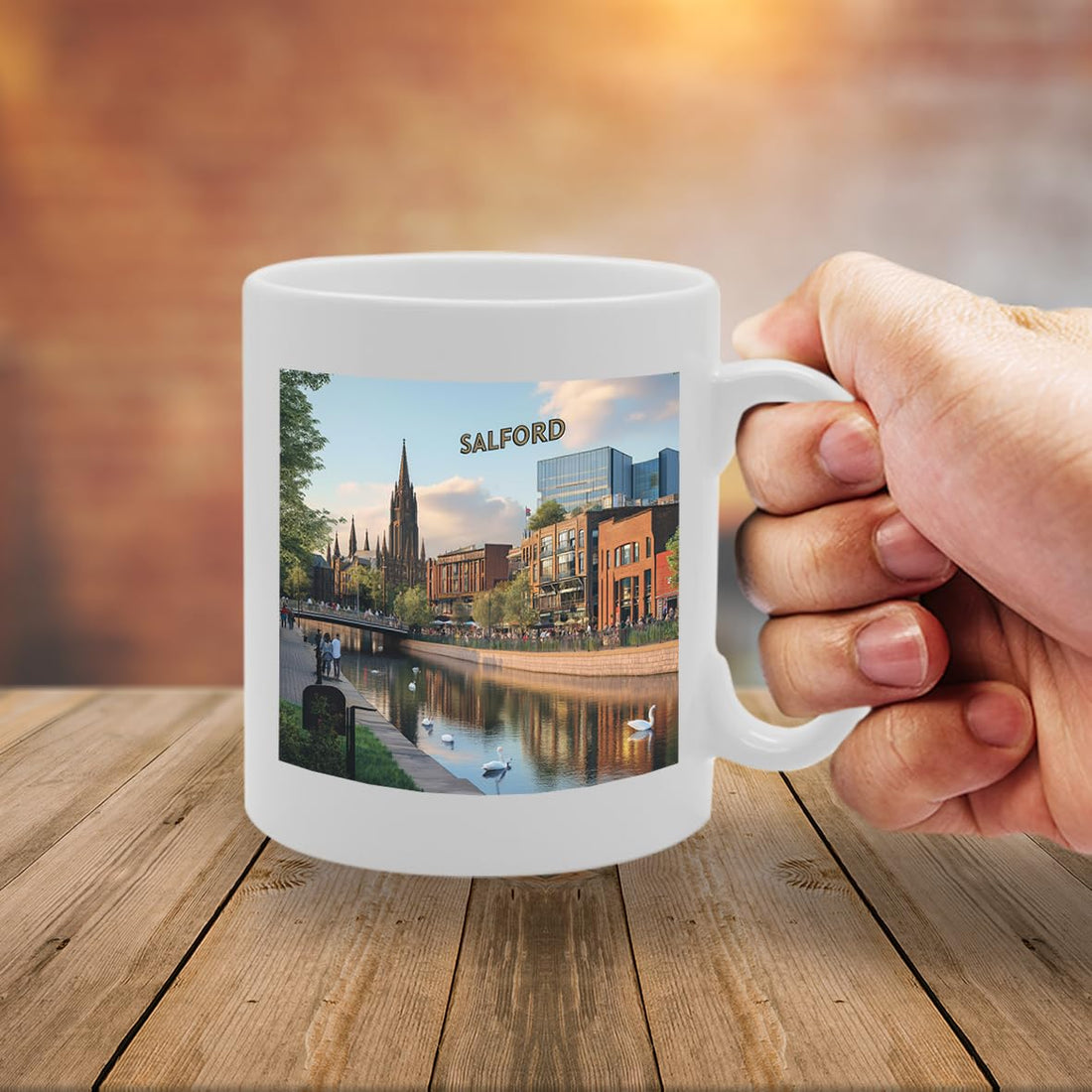 Printed Coffee Ceramic  Featuring Cities And Landmarks In United Kingdom (Salford) - Funny Printed Coffee Mug - Great Gift Idea