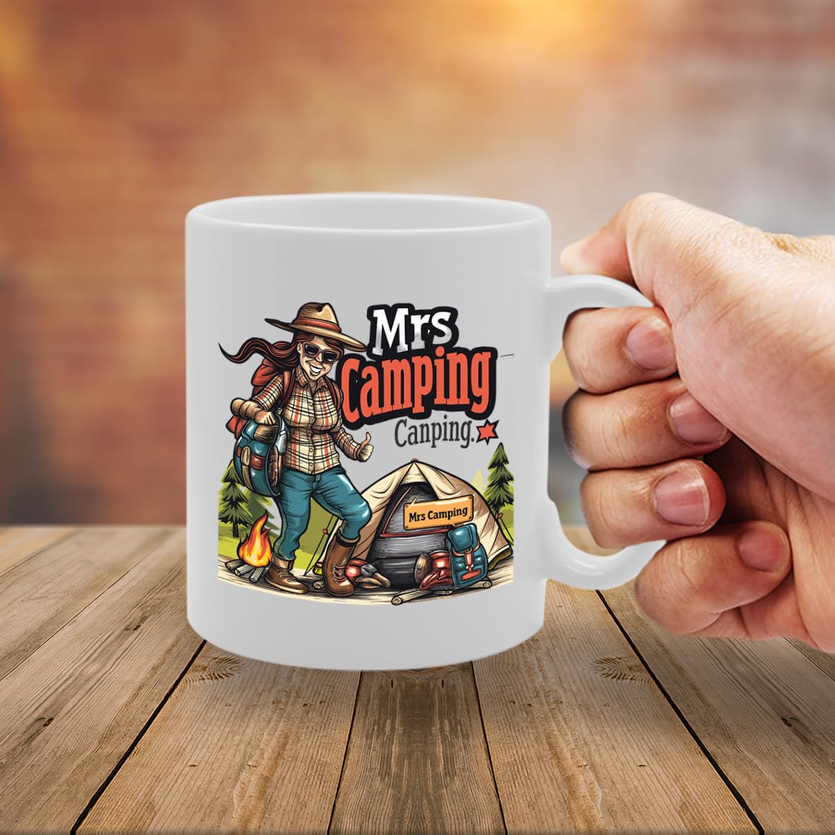 Mrs Camping  - For Female Campers, Outdoor Enthusiasts, Adventure Lovers, Durable Ceramic, Dishwasher Safe, Ideal For Camping Mg6033 - Funny Printed Coffee Mug - Great Gift Idea