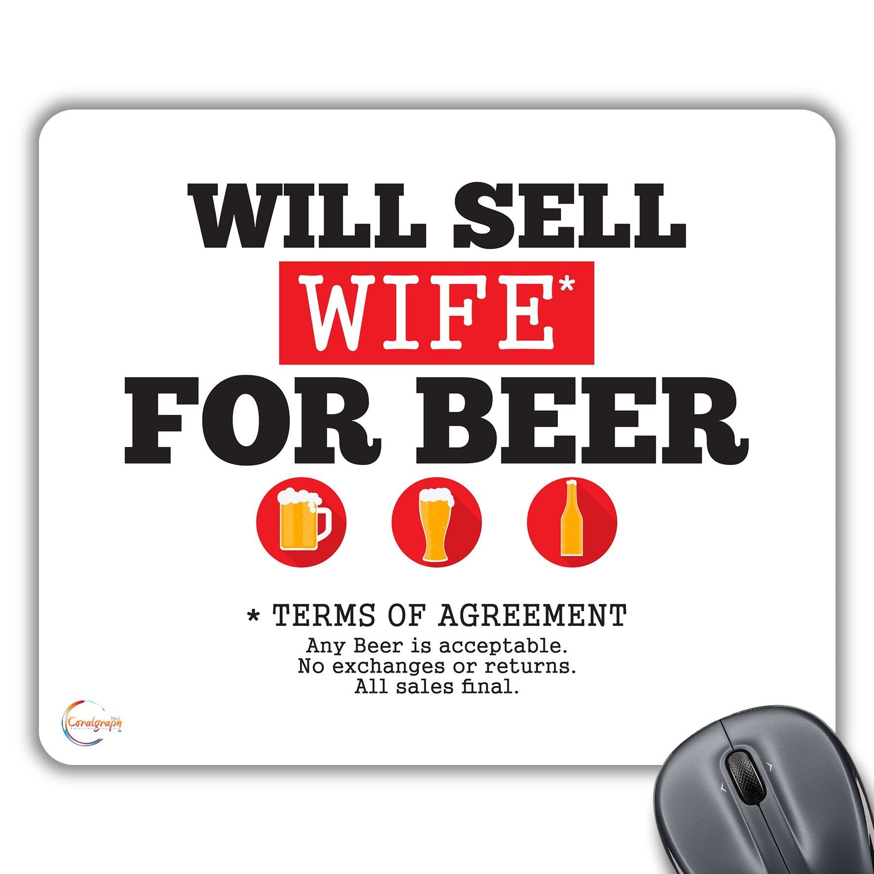 CP293 Will Sell Wife for Beer Novelty Gift Printed PC Laptop Computer Mouse Mat Pad