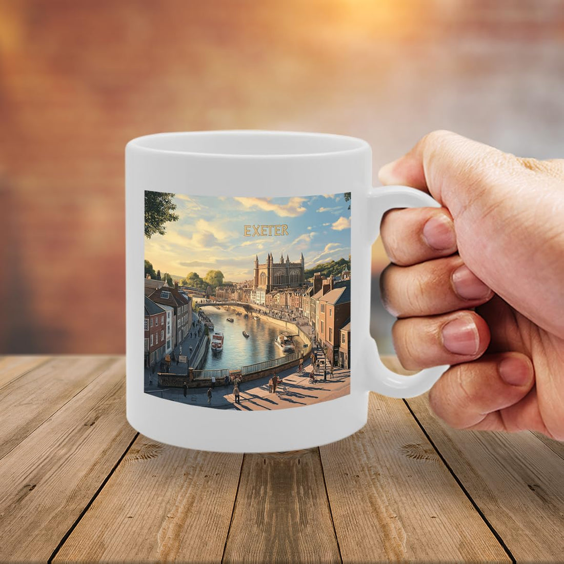Printed Coffee Ceramic  Featuring Cities And Landmarks In United Kingdom (Exeter) - Funny Printed Coffee Mug - Great Gift Idea