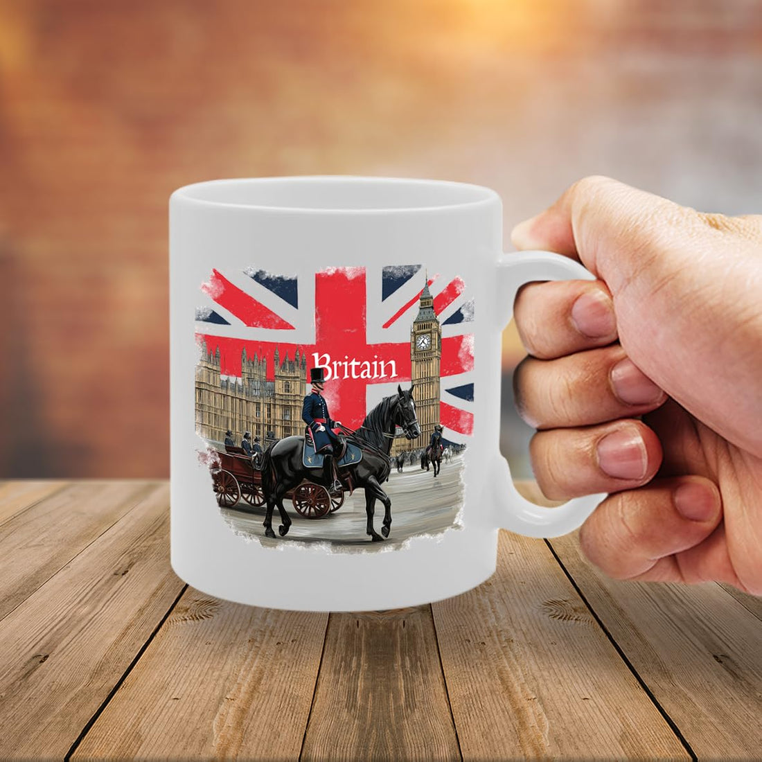 -   Printed Coffee Ceramic  Featuring Great Britain 4 Design (Flag Horse) Mg6431 - Funny Printed Coffee Mug - Great Gift Idea