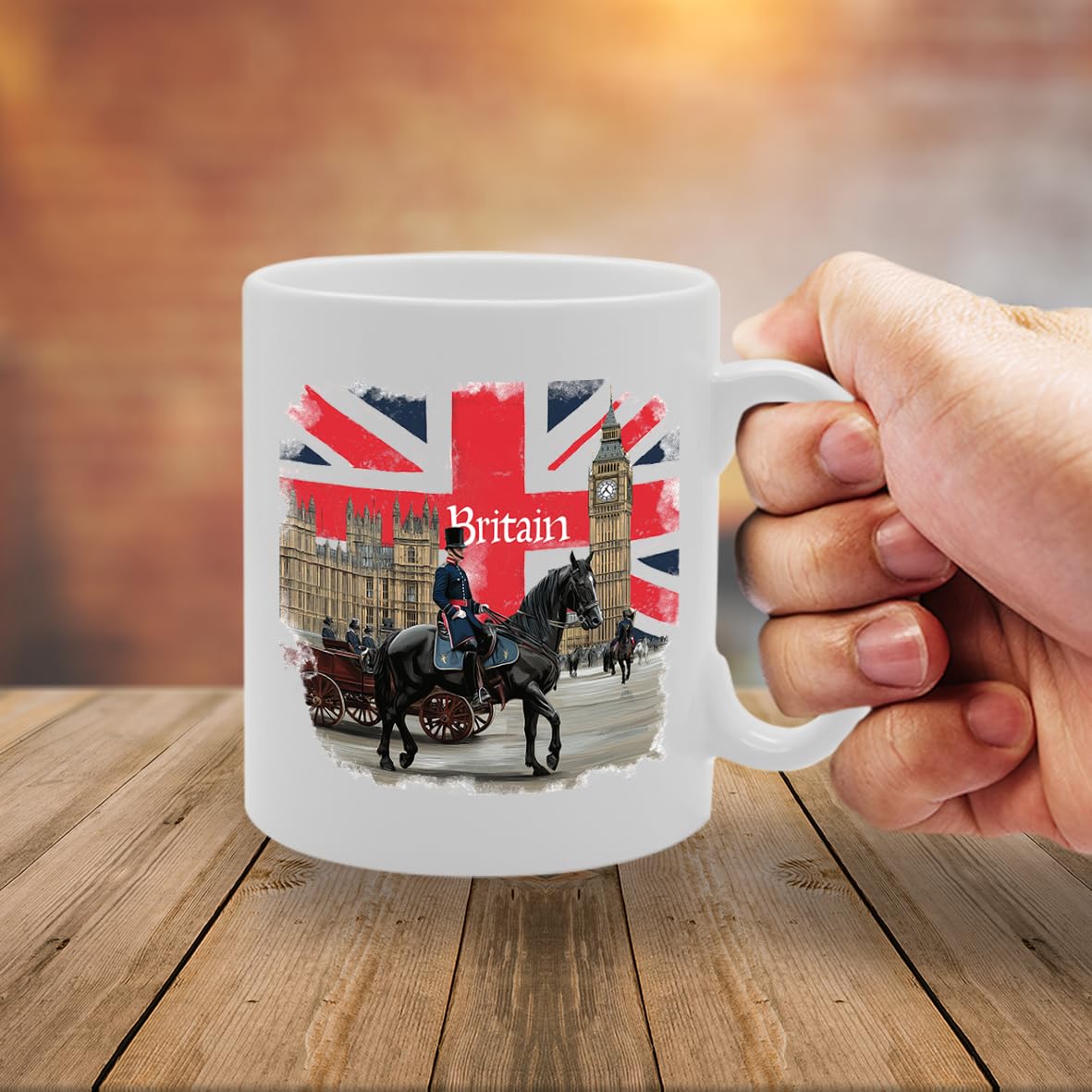-   Printed Coffee Ceramic  Featuring Great Britain 4 Design (Flag Horse) Mg6431 - Funny Printed Coffee Mug - Great Gift Idea