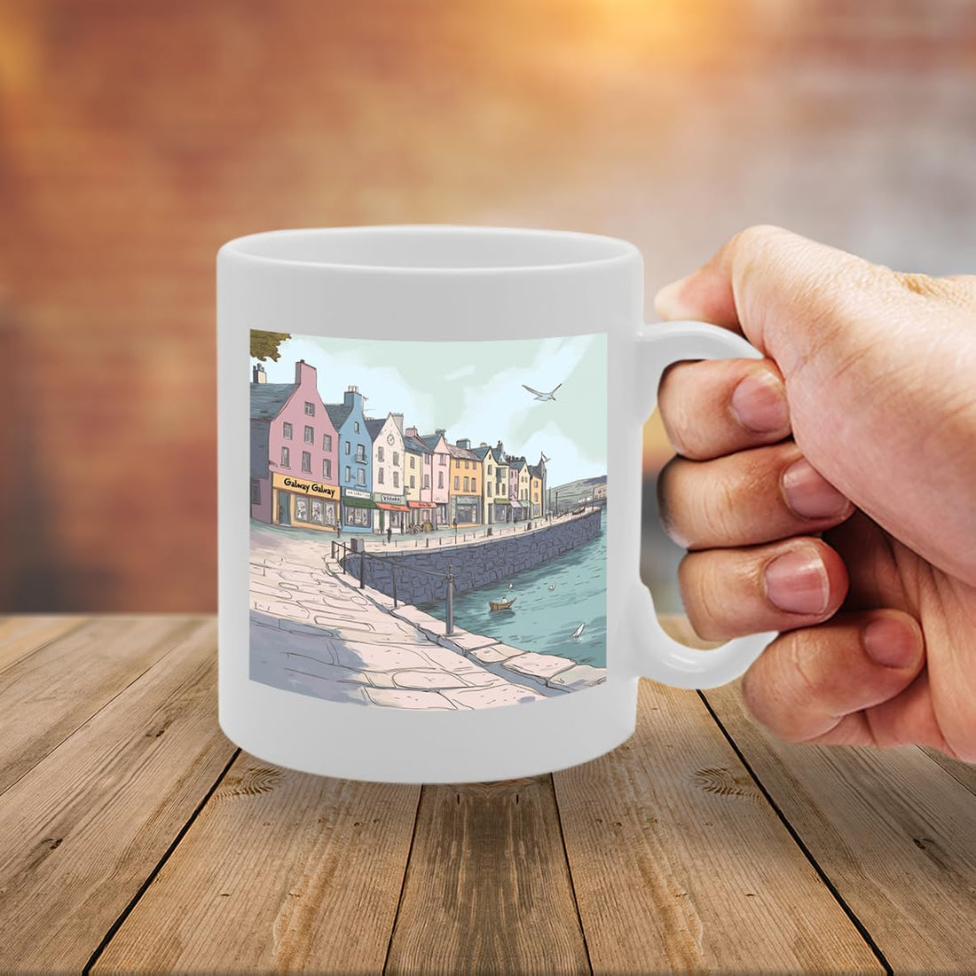 Printed Coffee Ceramic  Featuring Cities And Landmarks In United Kingdom (Galway) - Funny Printed Coffee Mug - Great Gift Idea