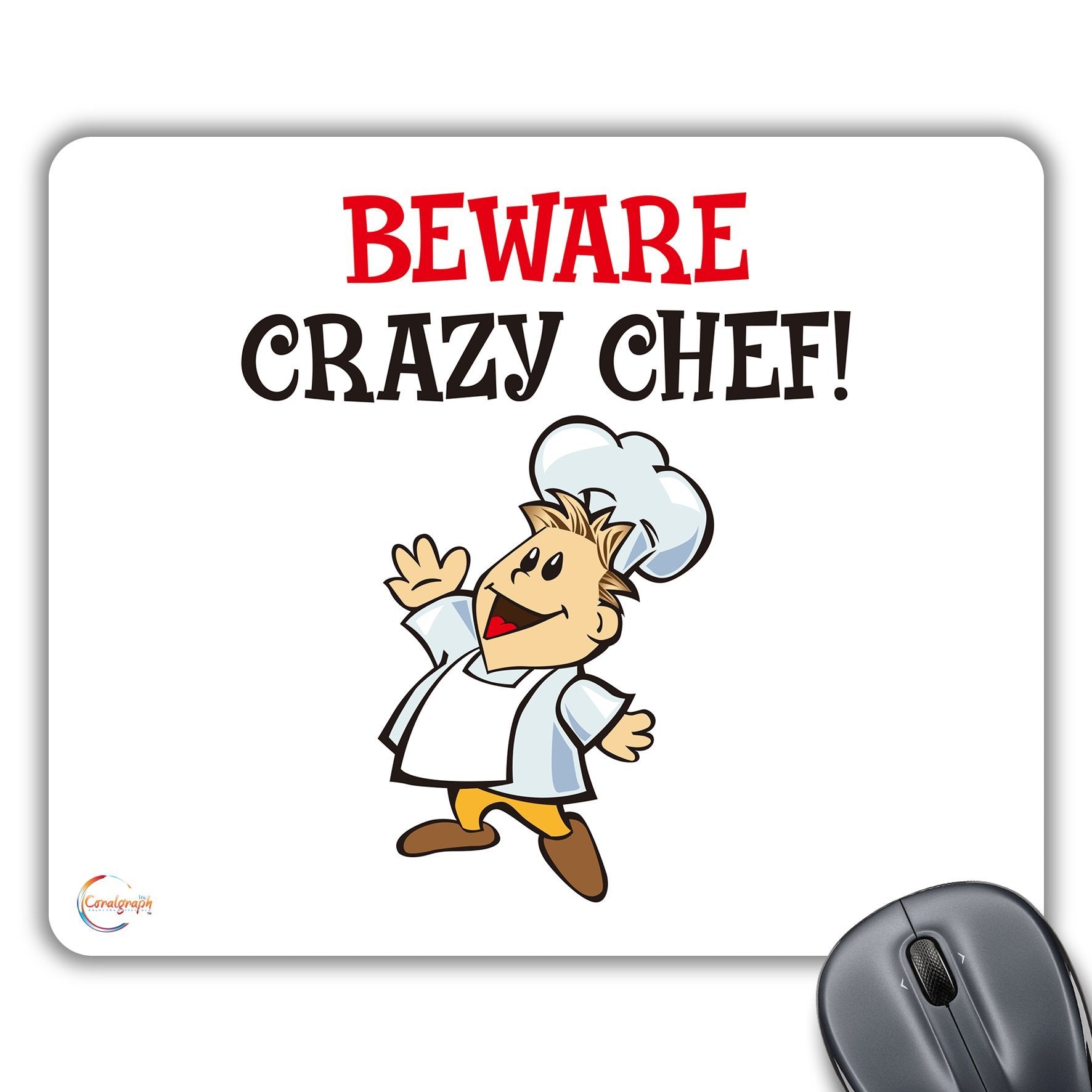 CP589 Beware Crazy Chef! Novelty Gift Printed PC Laptop Computer Mouse Mat Pad