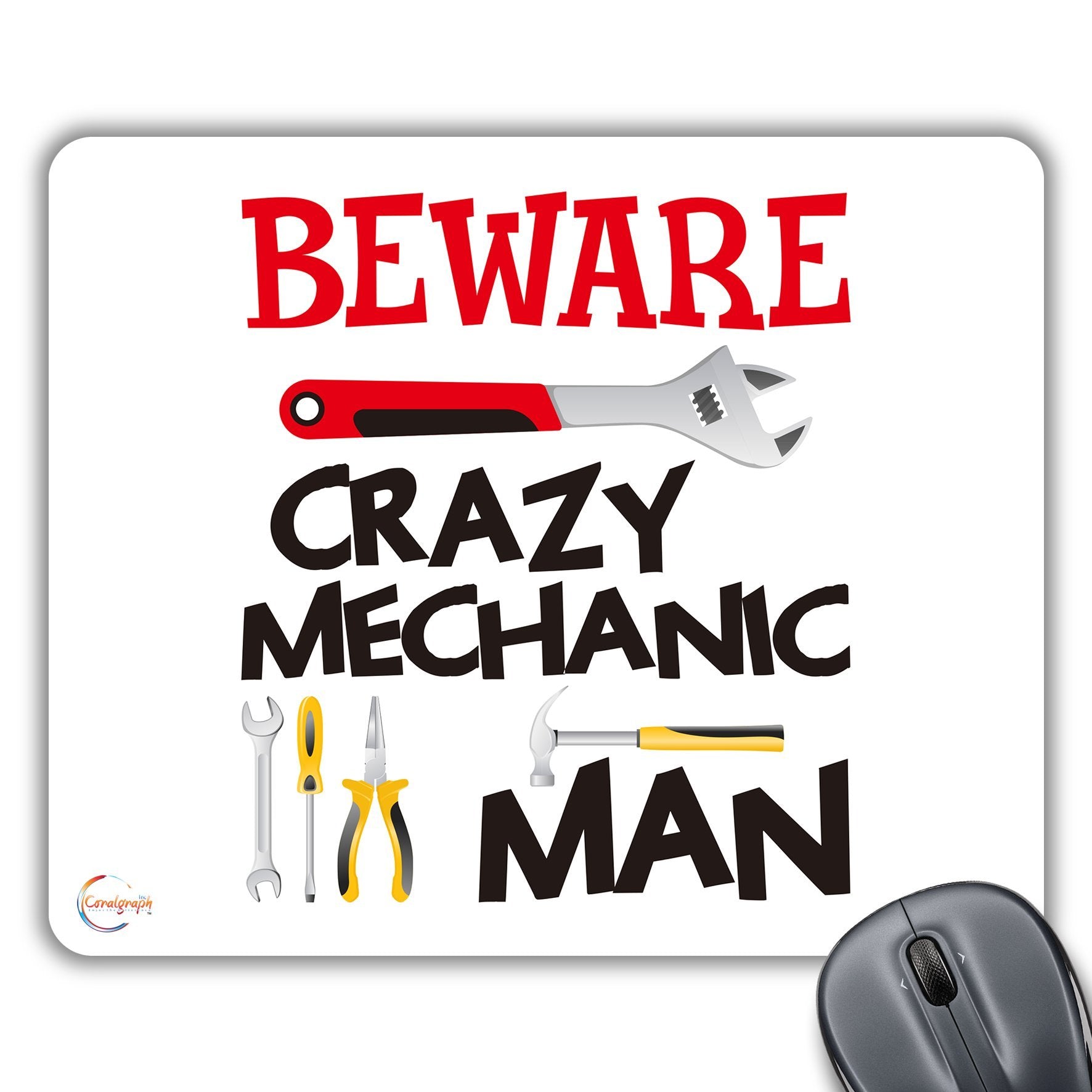CP549 Beware Crazy Mechanic Man Novelty Gift Printed PC Laptop Computer Mouse Mat Pad