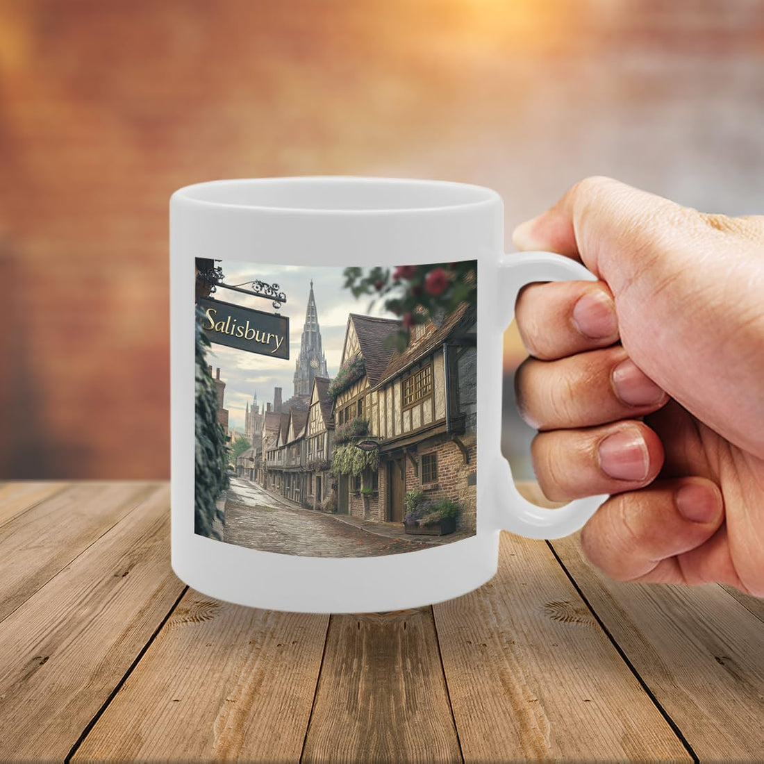 Printed Coffee Ceramic  Featuring Cities And Landmarks In United Kingdom (Salisbury) - Funny Printed Coffee Mug - Great Gift Idea