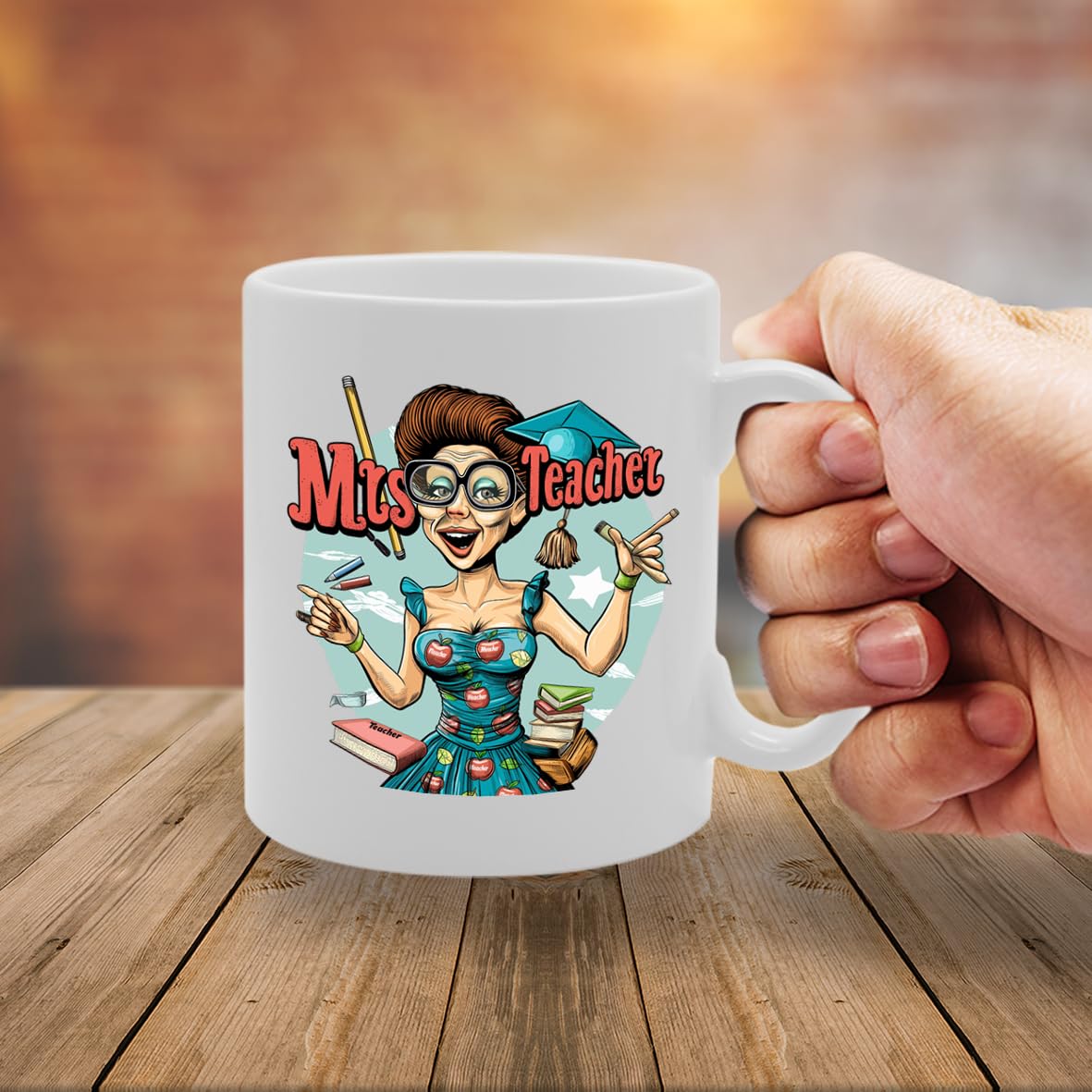 Mrs Teacher  - Created For Female Teachers, Educators, School Staff, Durable Ceramic, Dishwasher Safe Mg6013 - Funny Printed Coffee Mug - Great Gift Idea