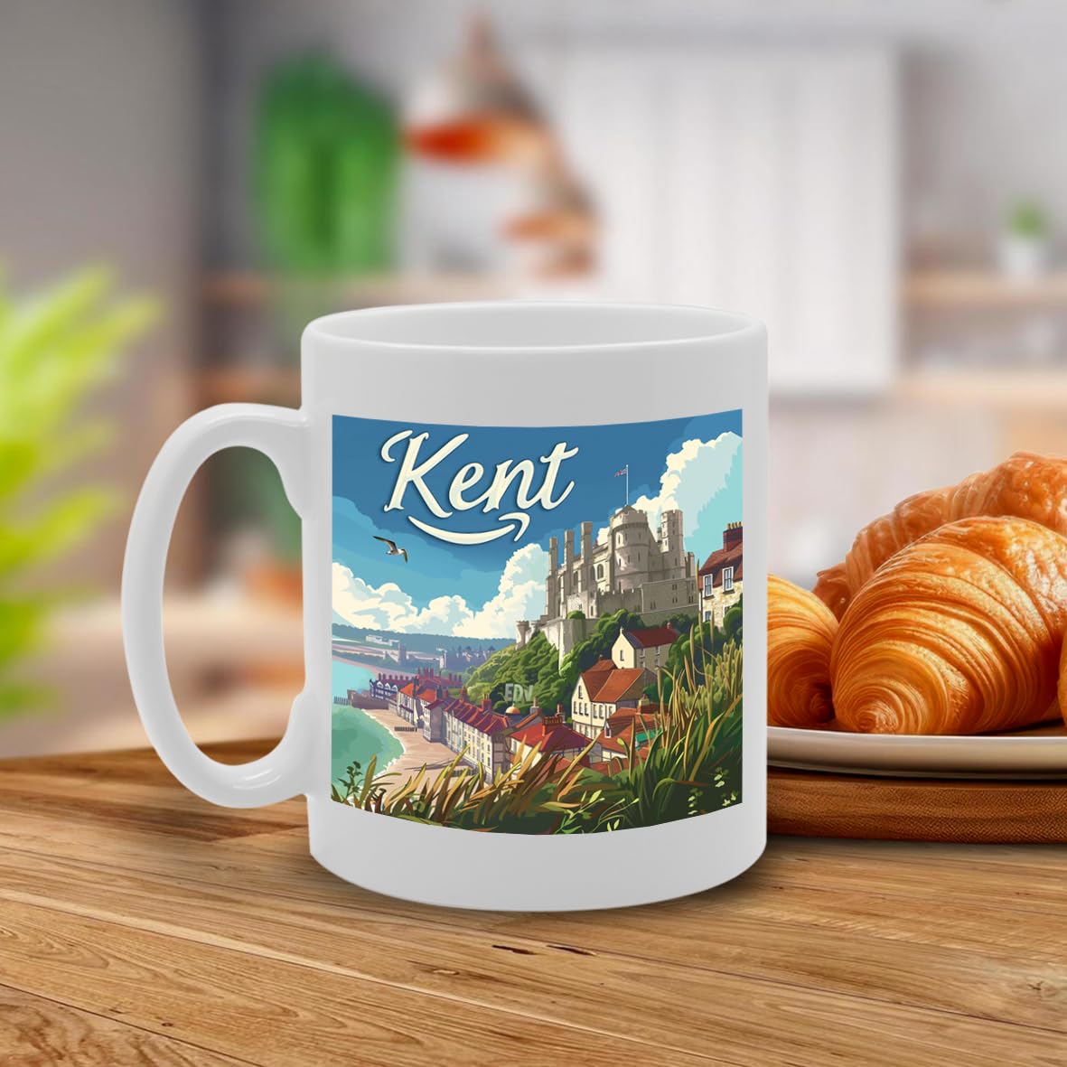 Printed Coffee Ceramic  Featuring Cities And Landmarks In United Kingdom (Kent) - Funny Printed Coffee Mug - Great Gift Idea