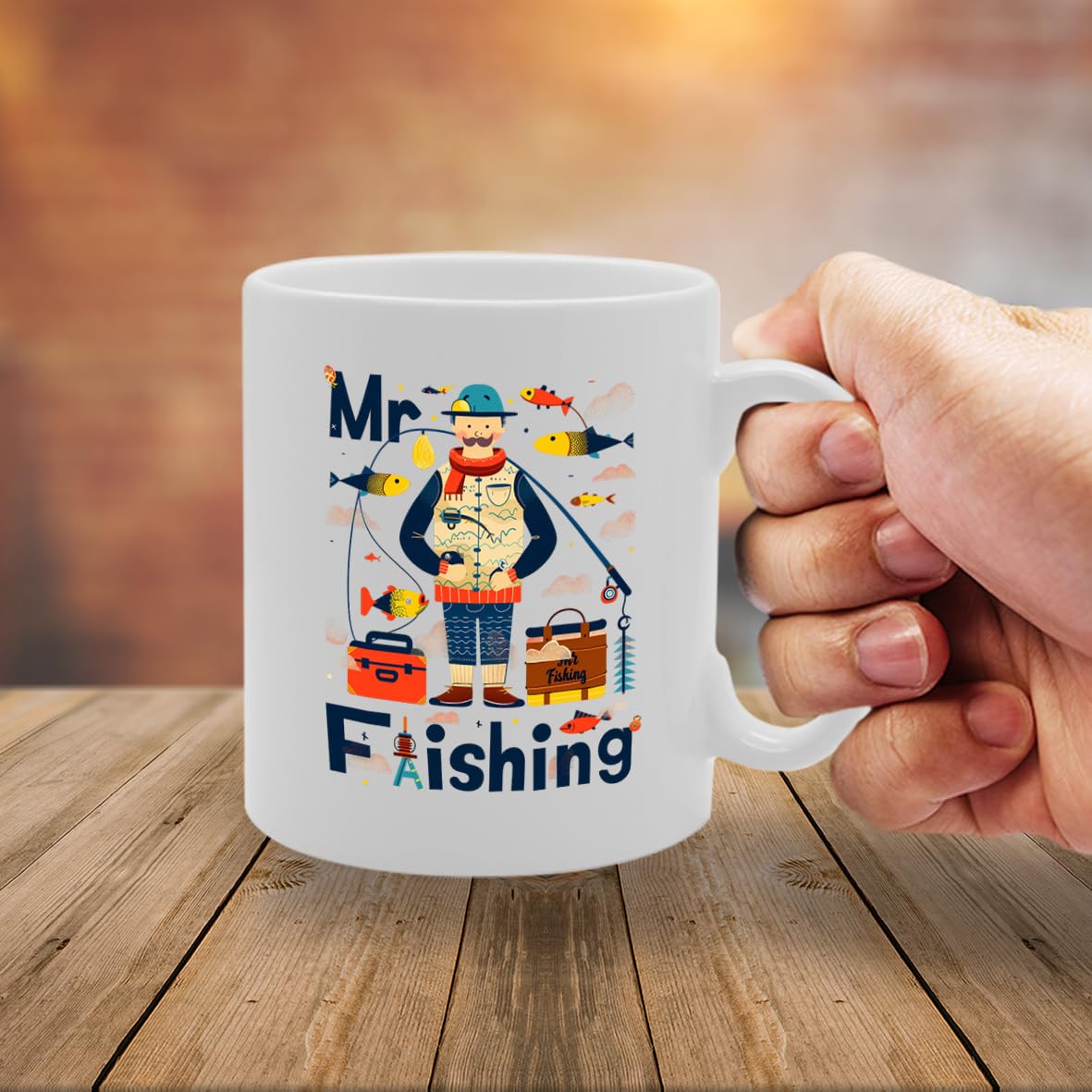 Mr Fishing   - Perfect Present For Anglers, Fishermen, And Fishing Enthusiasts, Unique Fishing Handle Design, 11Oz Ceramic Coffee  For All Occasions Mg5903 - Funny Printed Coffee Mug - Great Gift Idea