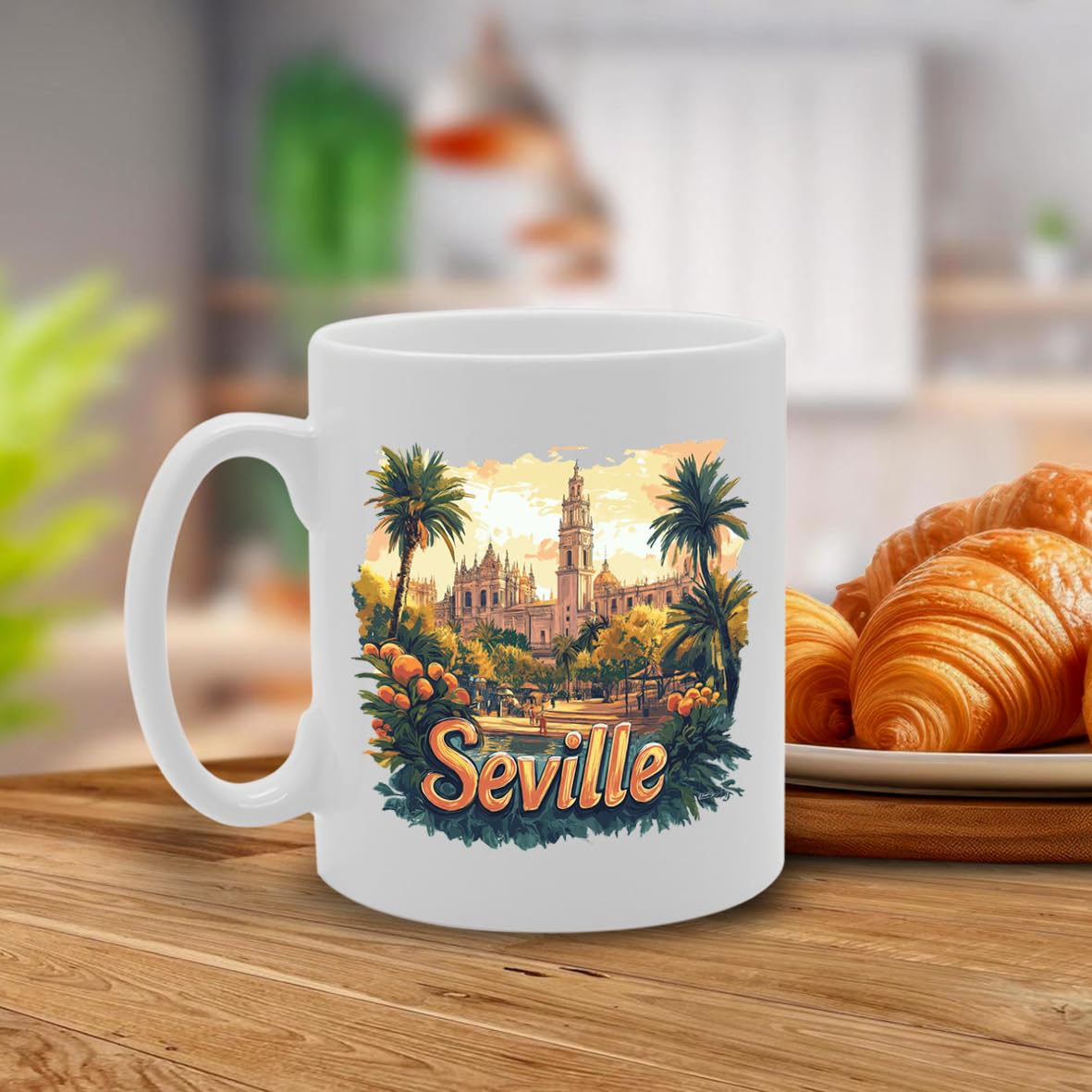 11Oz Dishwasher-Safe Ceramic  Featuring Popular Cities & Capitals From Europe And Around The World (Seville) - Funny Printed Coffee Mug - Great Gift Idea