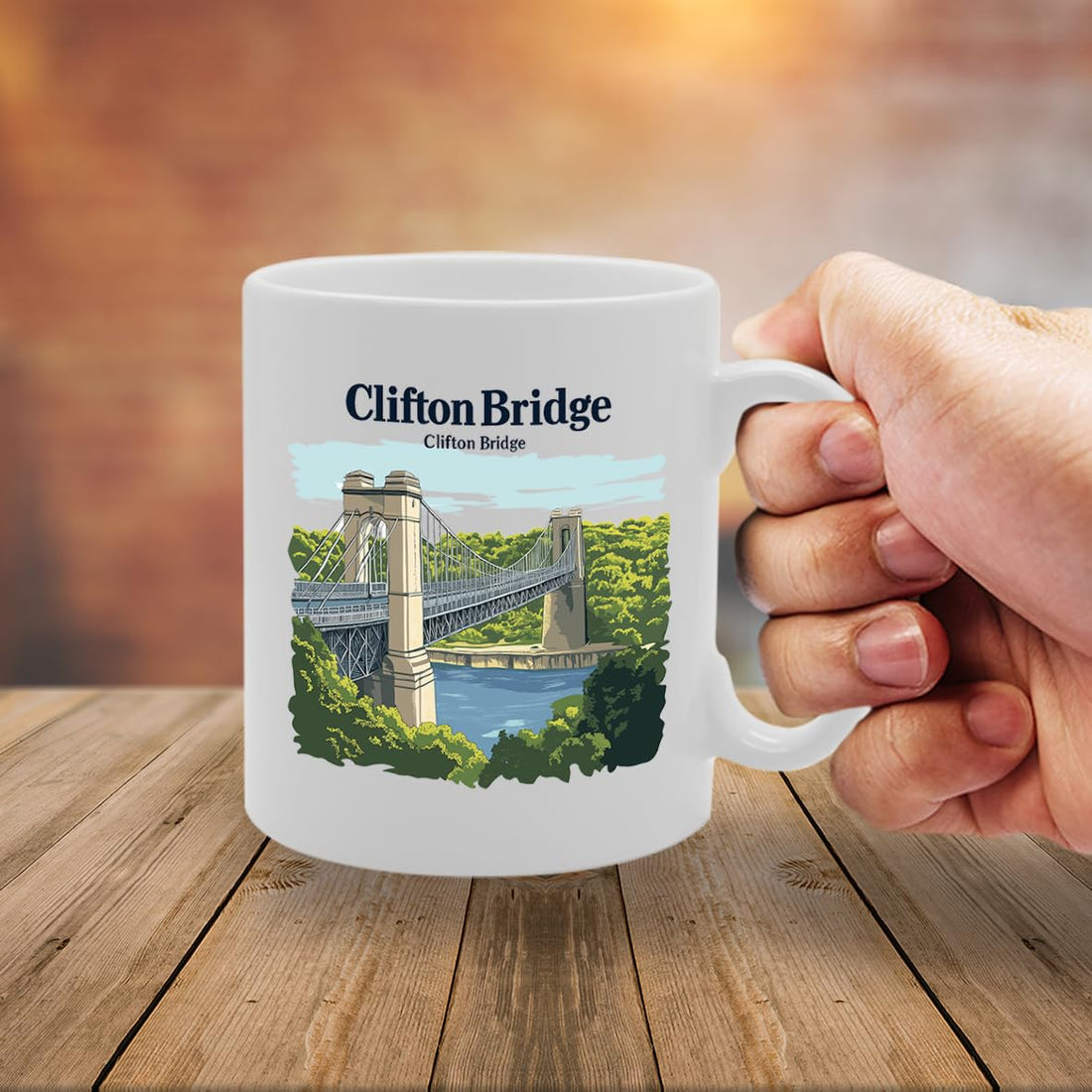 Printed Coffee Ceramic  Featuring Cities And Landmarks In United Kingdom (Clifton Bridge) - Funny Printed Coffee Mug - Great Gift Idea