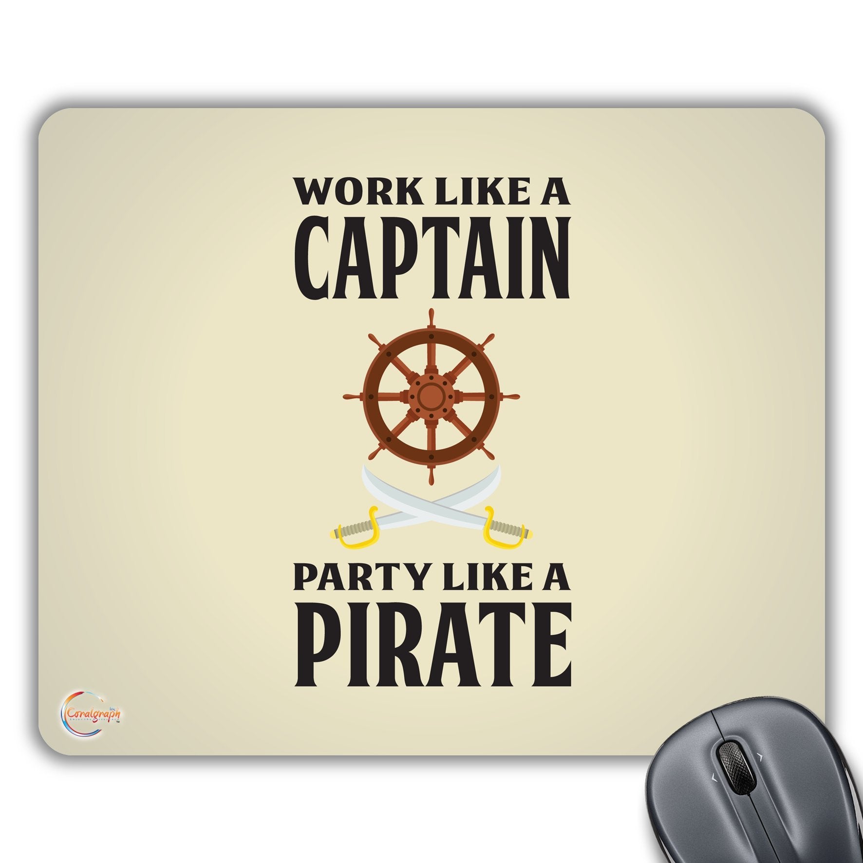 CP182 Work Like Captain Party Like Pirate Novelty Gift Printed PC Laptop Computer Mouse Mat Pad