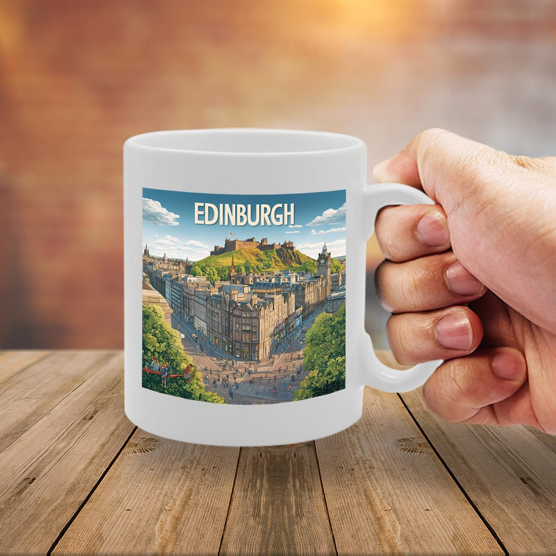 Printed Coffee Ceramic  Featuring Cities And Landmarks In United Kingdom (Edinburgh) - Funny Printed Coffee Mug - Great Gift Idea
