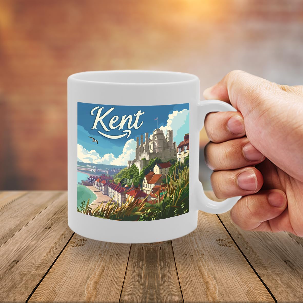 Printed Coffee Ceramic  Featuring Cities And Landmarks In United Kingdom (Kent) - Funny Printed Coffee Mug - Great Gift Idea