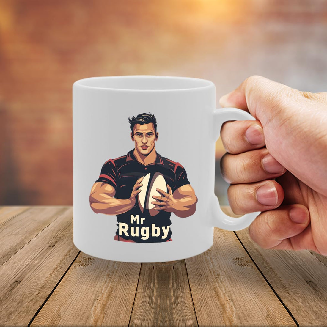 Mr Rugby  - Ideal For Rugby Players And Fans, Unique Rugby Ball Handle Design, 11Oz Ceramic Coffee  For Sports Enthusiasts Mg5906 - Funny Printed Coffee Mug - Great Gift Idea