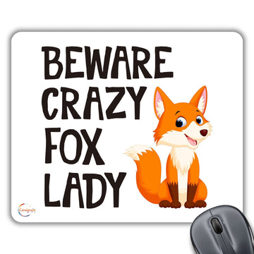 CP621 Beware of Crazy Fox Lady Novelty Gift Printed PC Laptop Computer Mouse Mat Pad