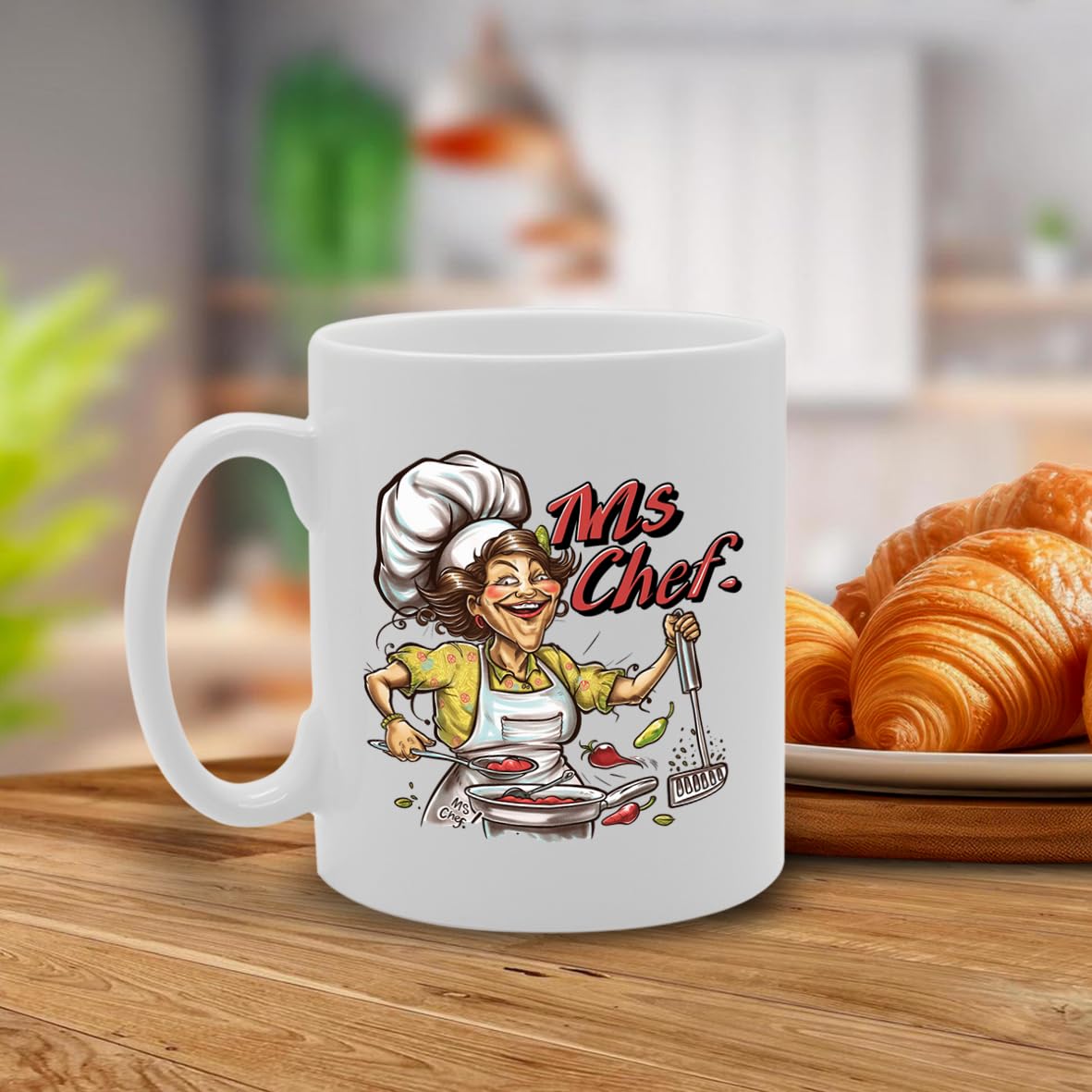 Ms Chef Ceramic  - Ideal For Female Chefs, Culinary Artists, And Food Lovers - 11Oz Coffee  With Stylish Design Mg6292 - Funny Printed Coffee Mug - Great Gift Idea