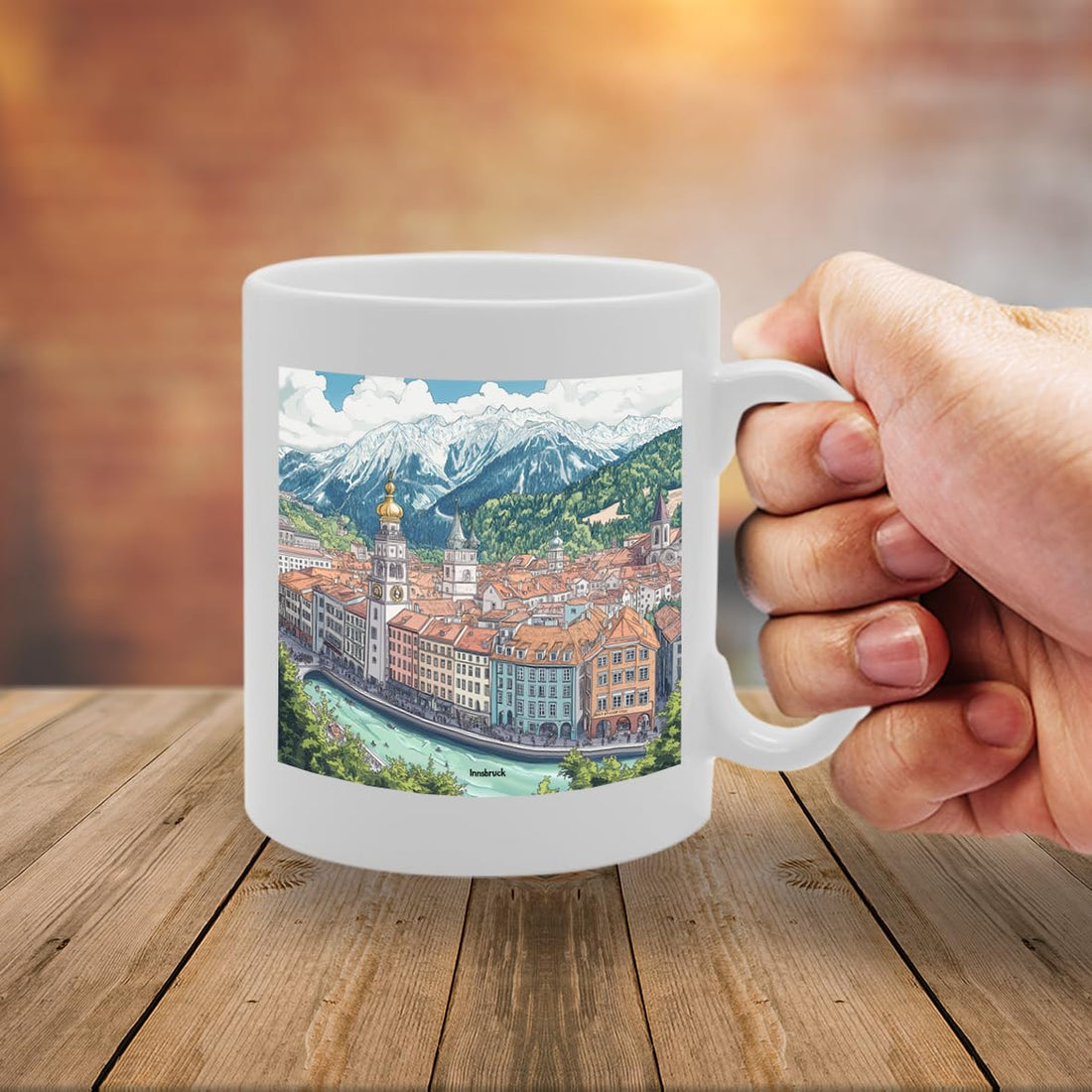 11Oz Dishwasher-Safe Ceramic  Featuring Popular Cities & Capitals From Europe And Around The World (Innsbruck) - Funny Printed Coffee Mug - Great Gift Idea