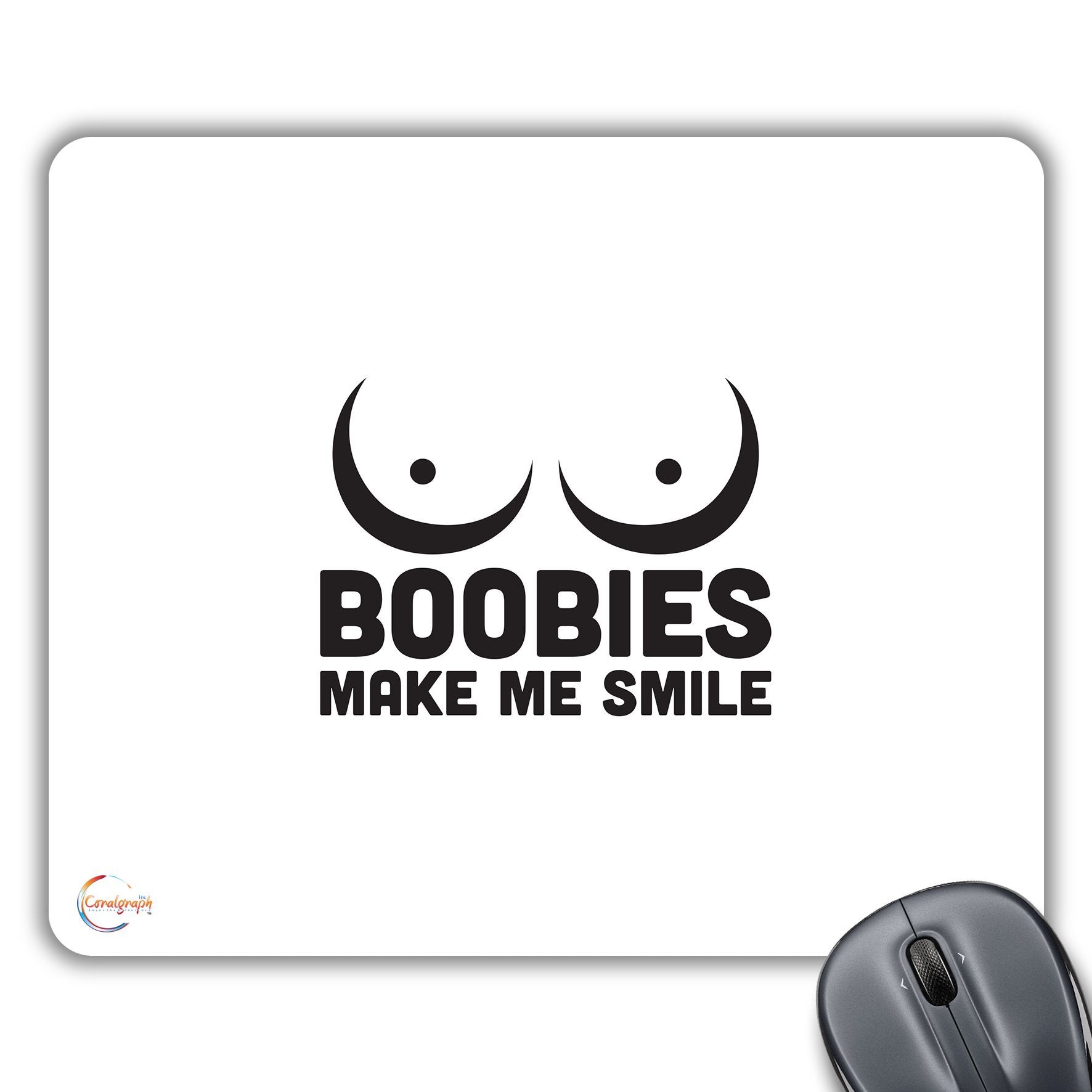 CP213 Boobies Make Me Smile Novelty Gift Printed PC Laptop Computer Mouse Mat Pad