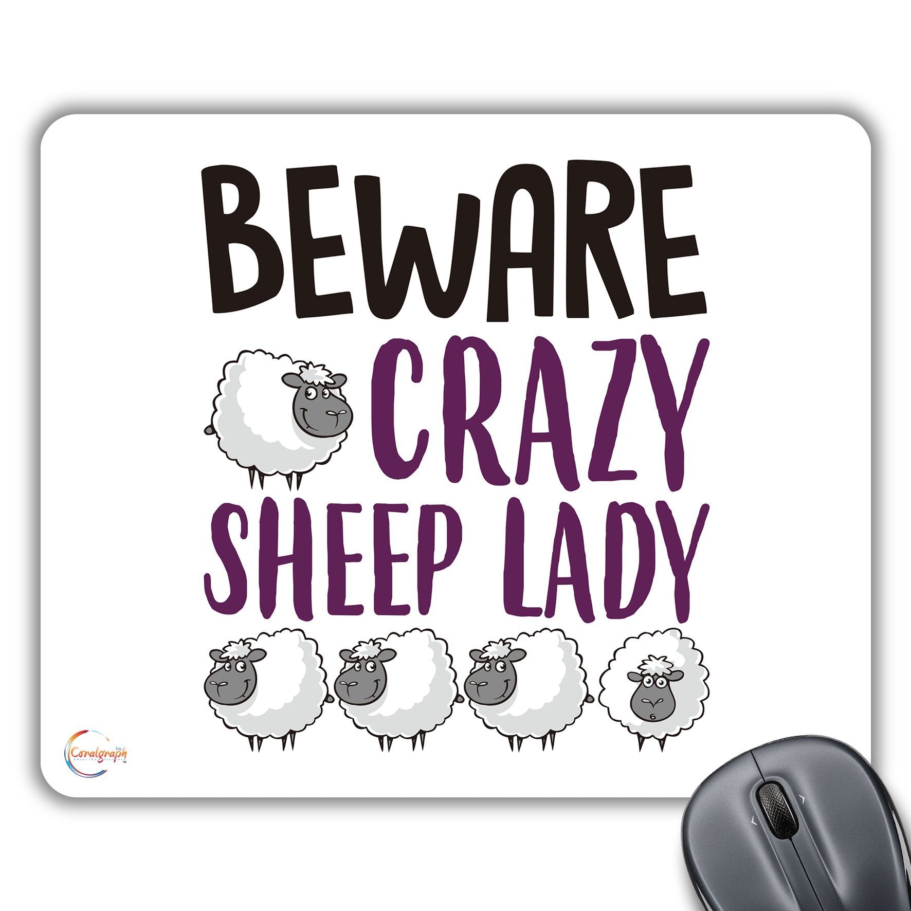 CP519 Beware Crazy Sheep Lady Novelty Gift Printed PC Laptop Computer Mouse Mat Pad