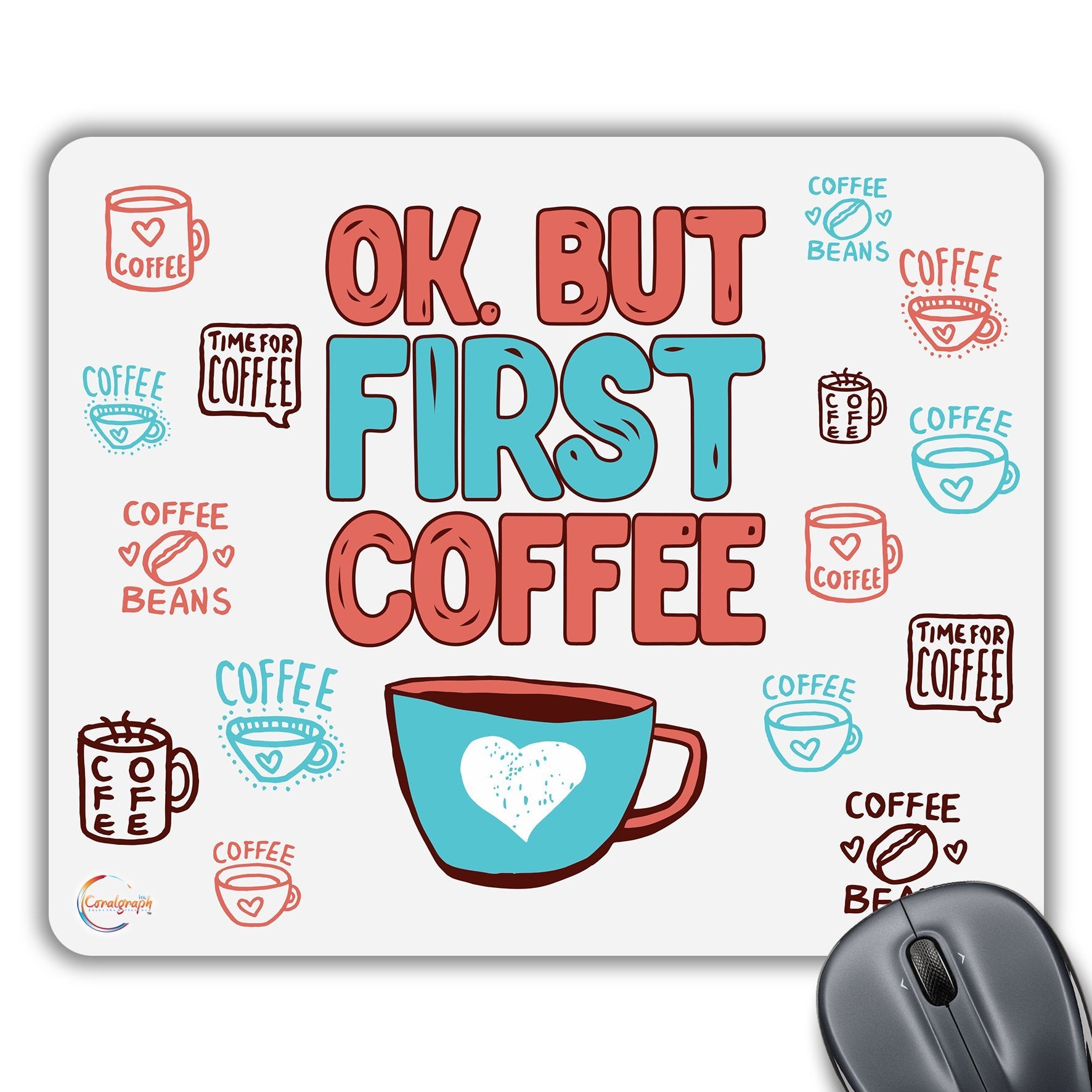 CP345 OK. BUT First Coffee Novelty Gift Printed PC Laptop Computer Mouse Mat Pad