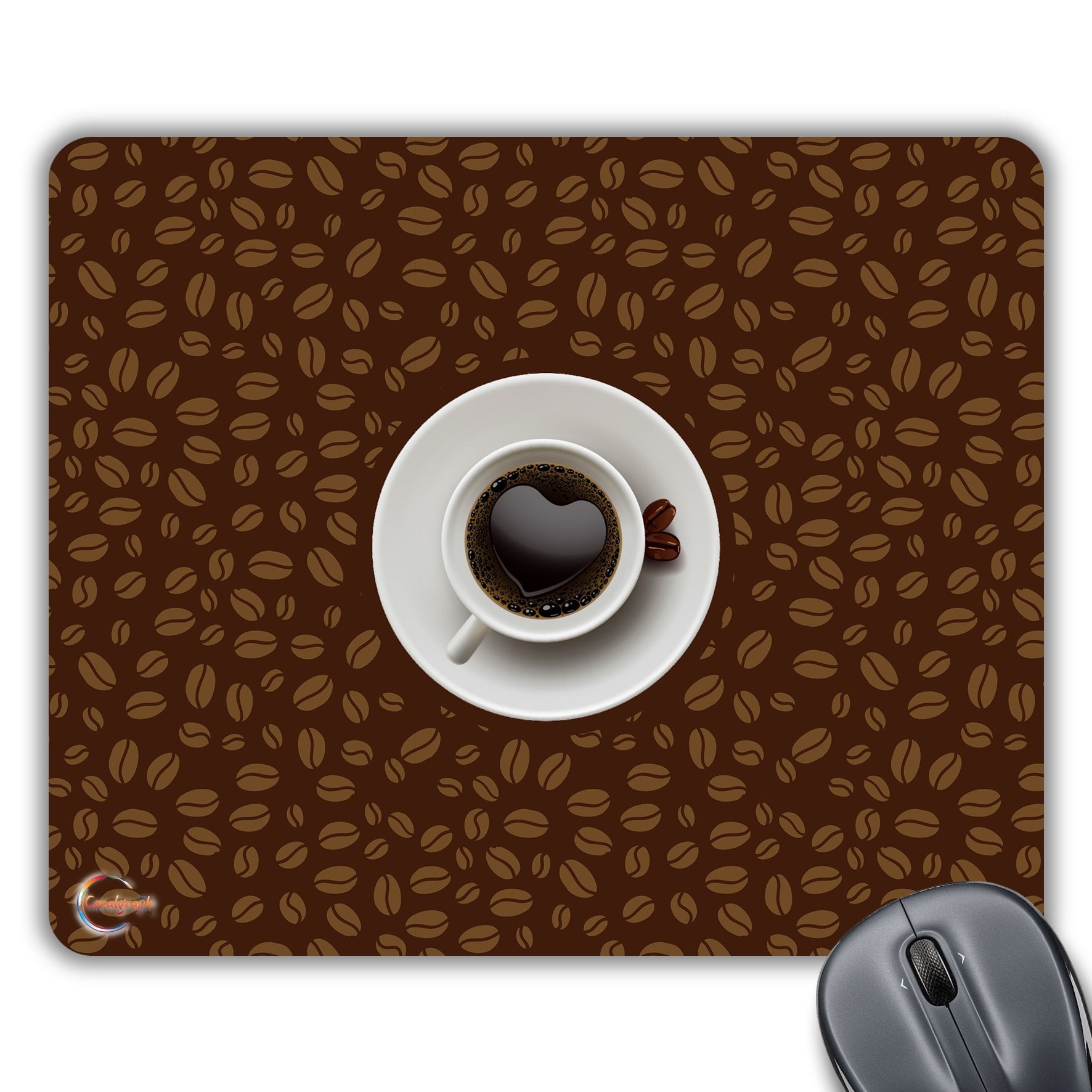 CP224 Love Heart Coffee Cup & Beans Novelty Gift Printed PC Laptop Computer Mouse Mat Pad