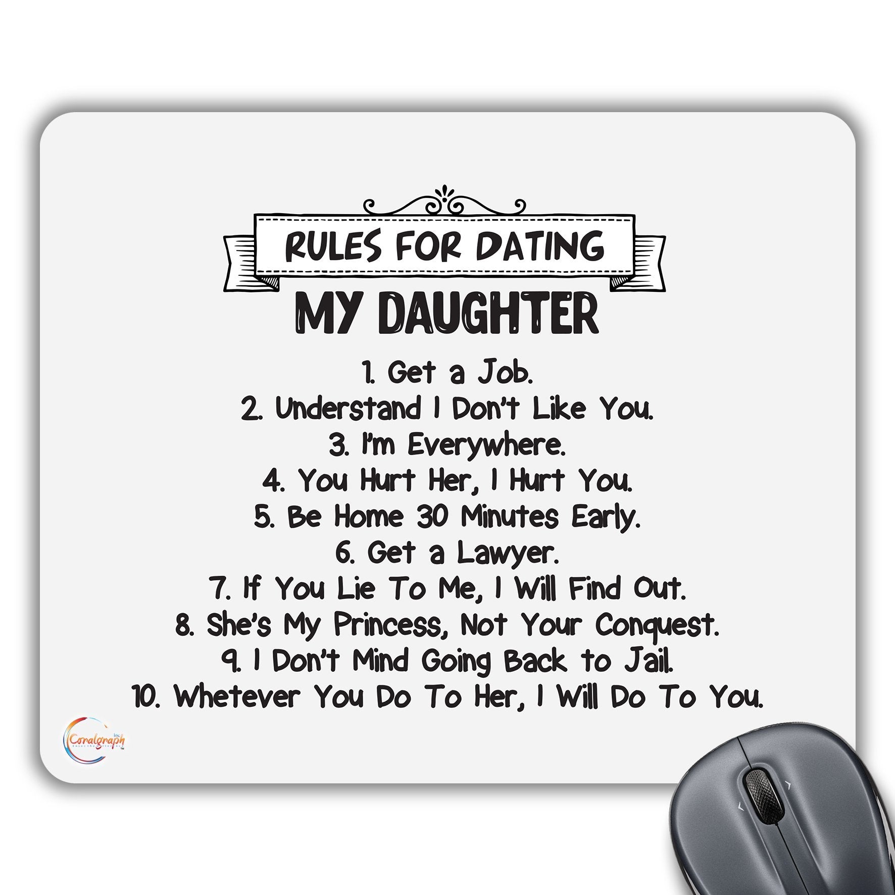 CP354 RULSE of Dating My Daughter Novelty Gift Printed PC Laptop Computer Mouse Mat Pad