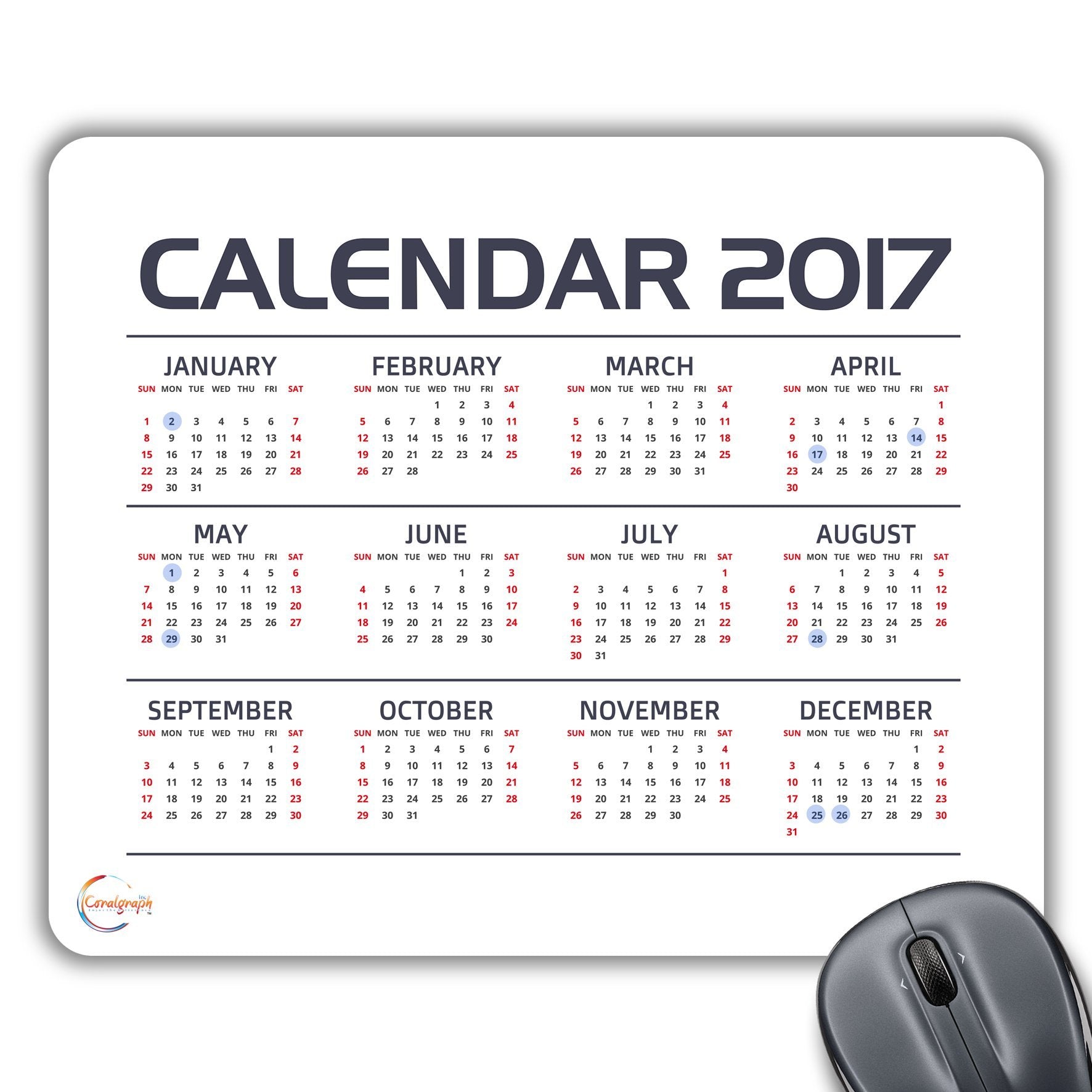 CP395 UK 2017 Calender (England & Wales Holidays) Novelty Gift Printed PC Laptop Computer Mouse Mat Pad