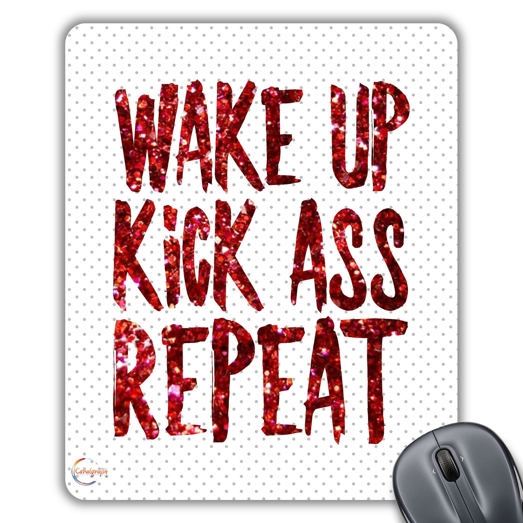 CP427 Wake UP Kick Ass Repeat Novelty Gift Printed PC Laptop Computer Mouse Mat Pad
