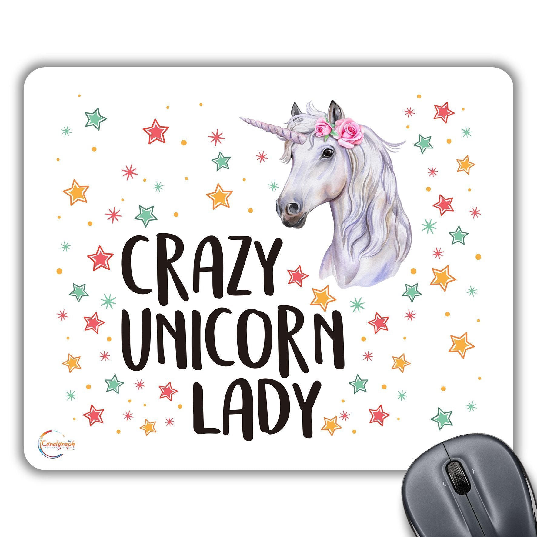 CP623 Crazy Unicorn Lady Novelty Gift Printed PC Laptop Computer Mouse Mat Pad