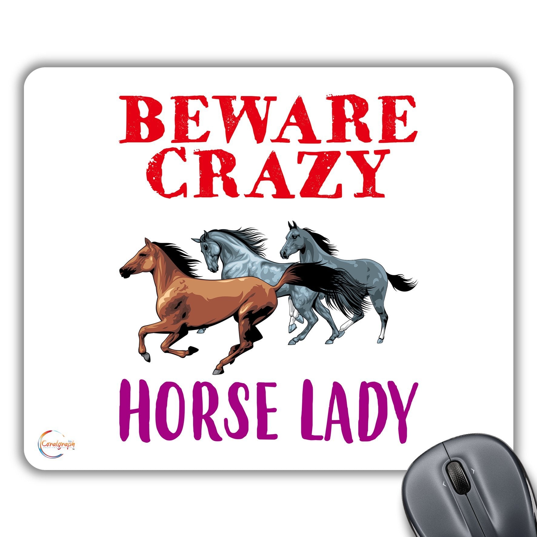 CP557 Beware Crazy Horse Lady (3 Horses) Novelty Gift Printed PC Laptop Computer Mouse Mat Pad