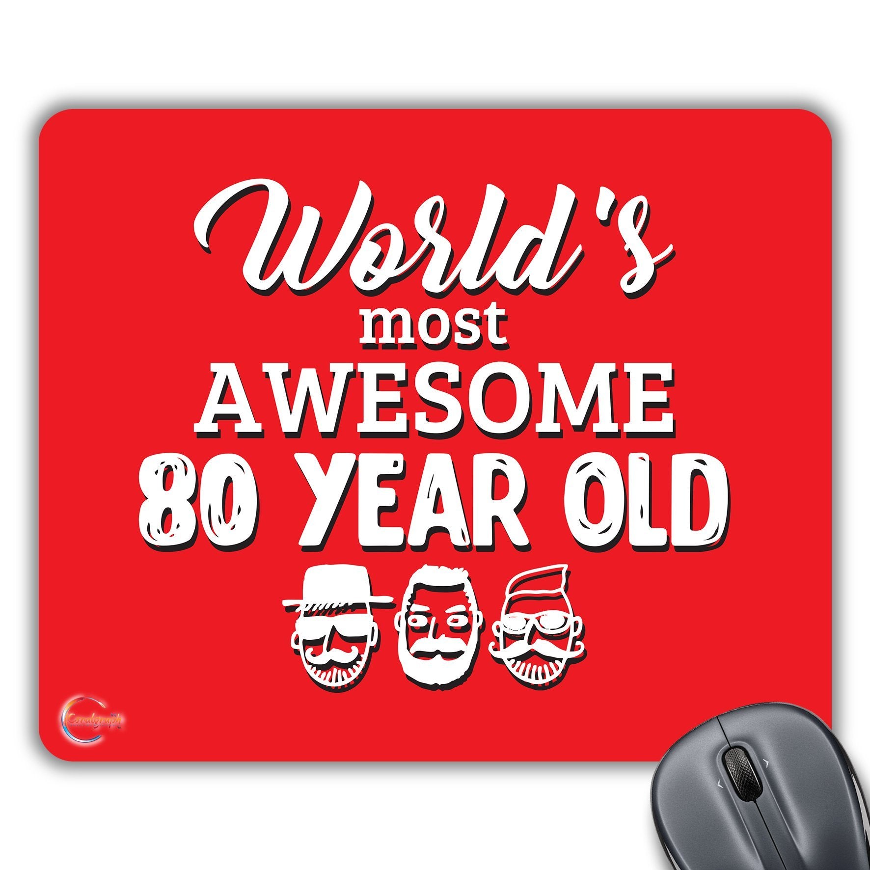 CP373 Worlds Most Awesome 80 Year Old Novelty Gift Printed PC Laptop Computer Mouse Mat Pad