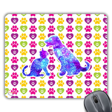 CP318 Colourful Glittery Dog & Cat Paw Novelty Gift Printed PC Laptop Computer Mouse Mat Pad