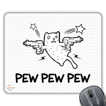CP266 Pew Pew Pew Cat in Action Novelty Gift Printed PC Laptop Computer Mouse Mat Pad